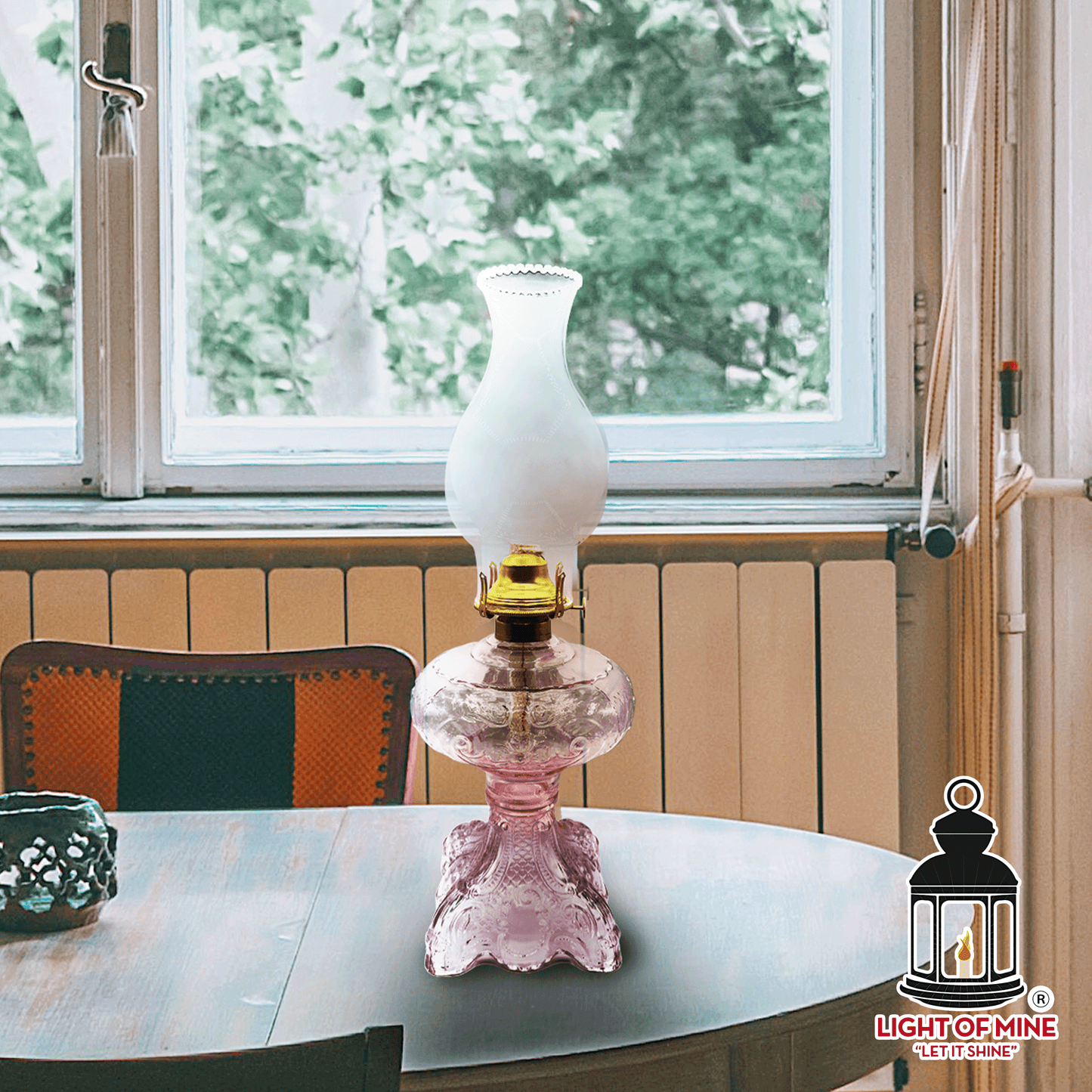 Light of Mine - Princess Feather Pink Oil Lamp Assembly with 100% Cotton Replacement 3/4" Wick Strips