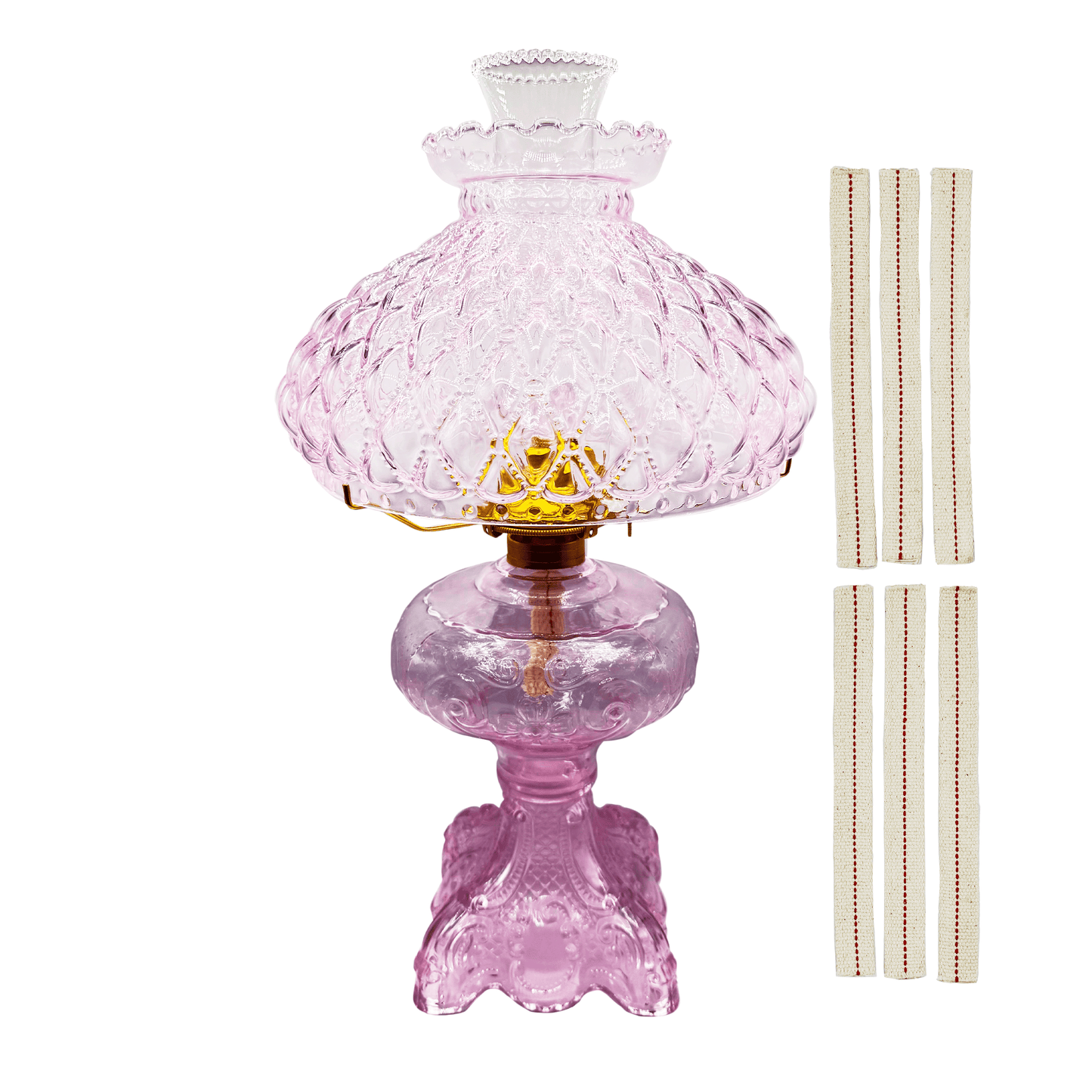 Light of Mine - Princess Feather Pink Oil Lamp Assembly with 10" Pink Quilted Shade and 100% Cotton Replacement 3/4" Wick Strips