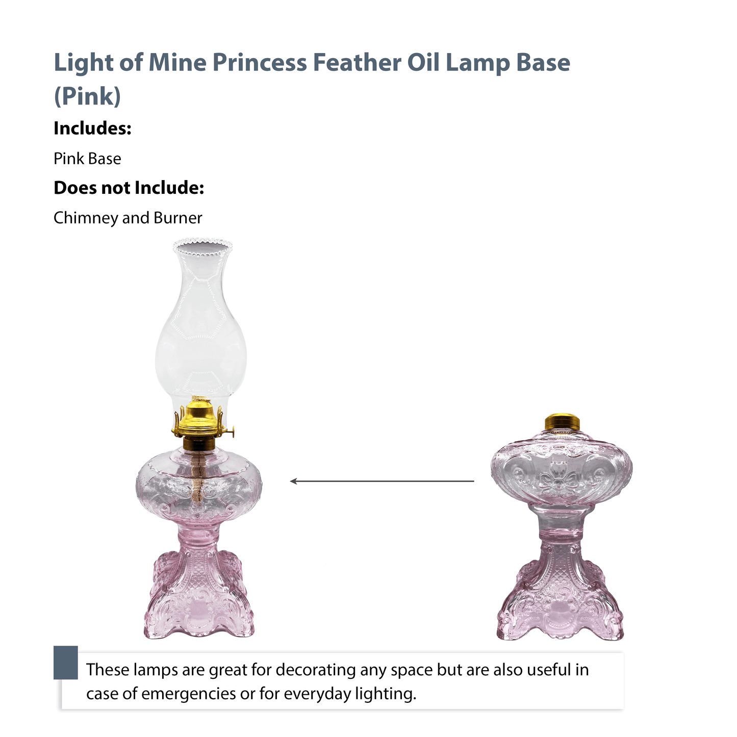 Light of Mine - Princess Feather Oil Lamp Replacement Pink Base (Base Only)
