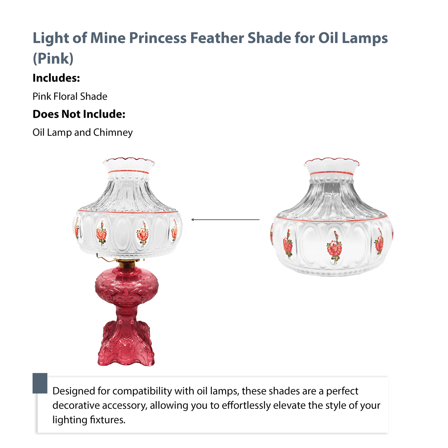 Light of Mine - Princess Feather Oil Lamp Replacement 10" Pink Floral Shade
