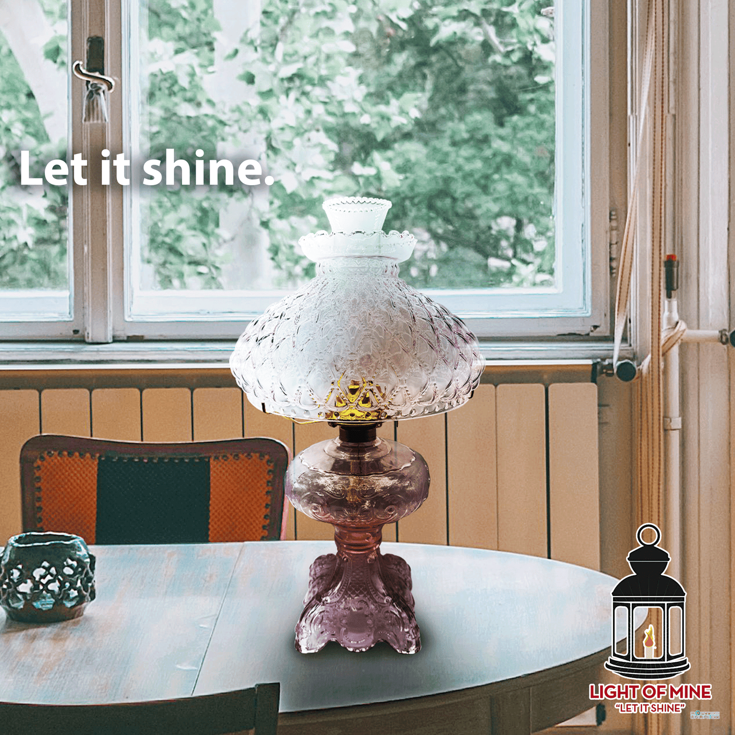 Light of Mine - Princess Feather Oil Lamp Replacement Kit Including 10" Flat Tripod, 10" Pink Quilted Shade, and No. 2 Brass Plated Burner
