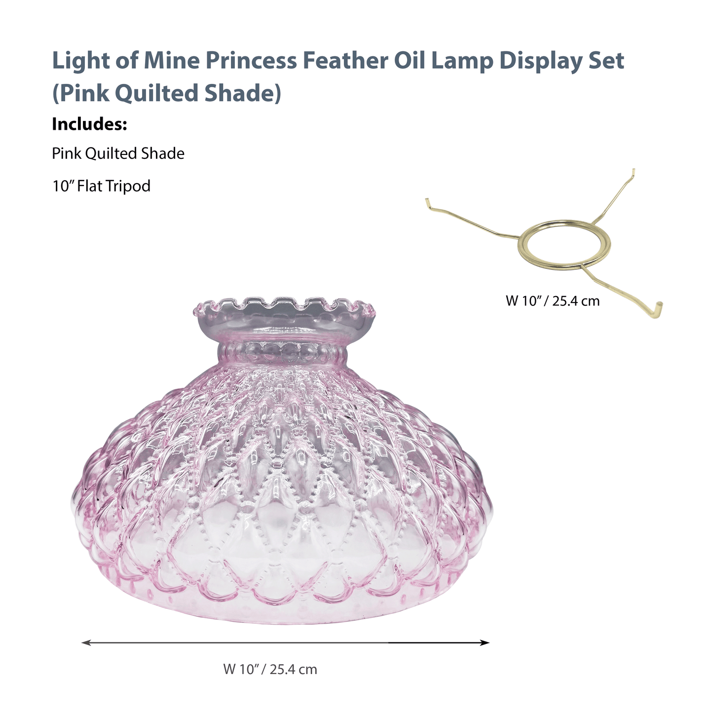 Light of Mine - Princess Feather Oil Lamp Replacement Kit Including 10" Pink Quilted Shade and 10" Flat Tripod
