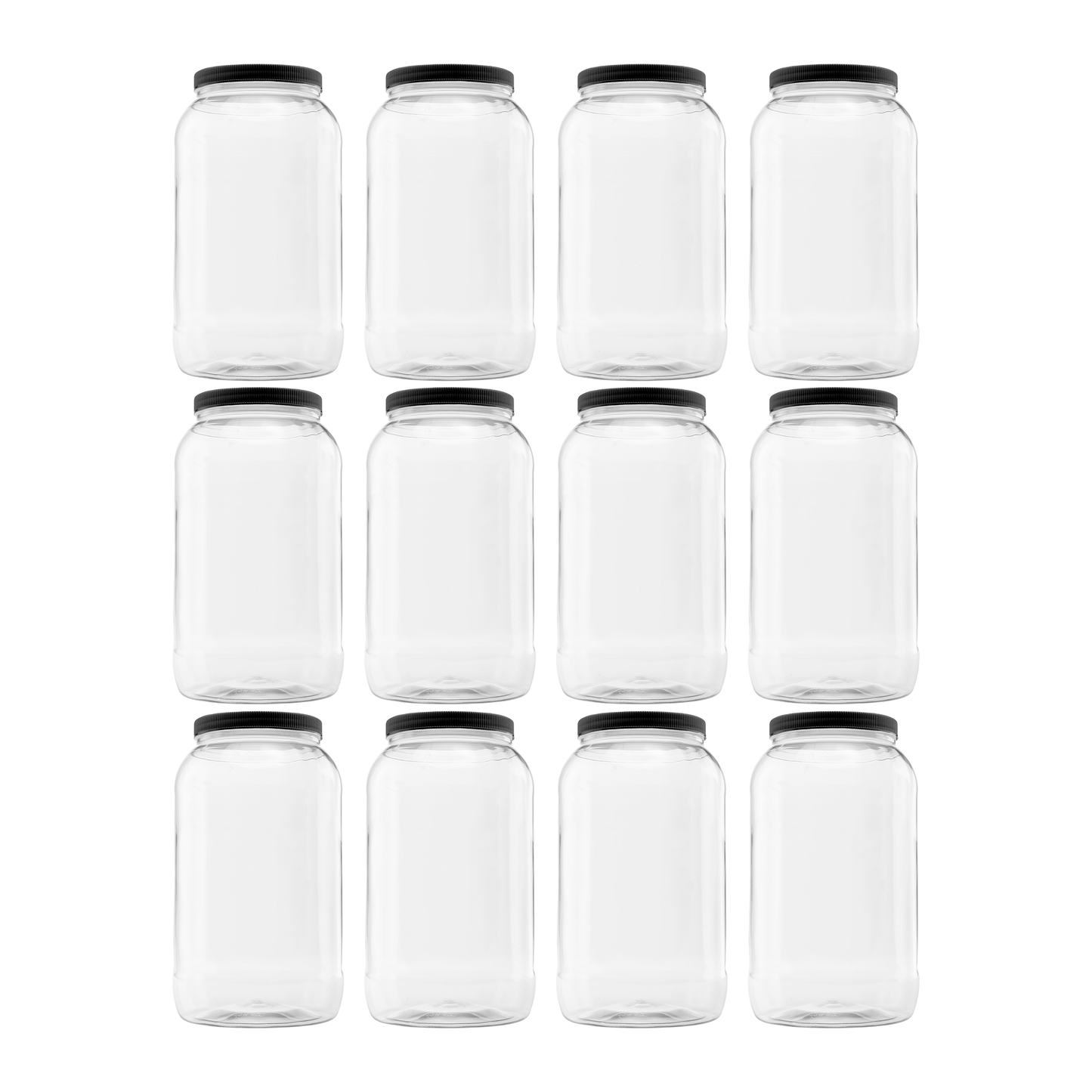 Clearview Containers - 12 Pack of 128 Ounce Plastic Gallon Jars with 110/400 Black Leak Proof Seal Lid - Food Grade and BPA Free (128oz, 12pk, BLK)