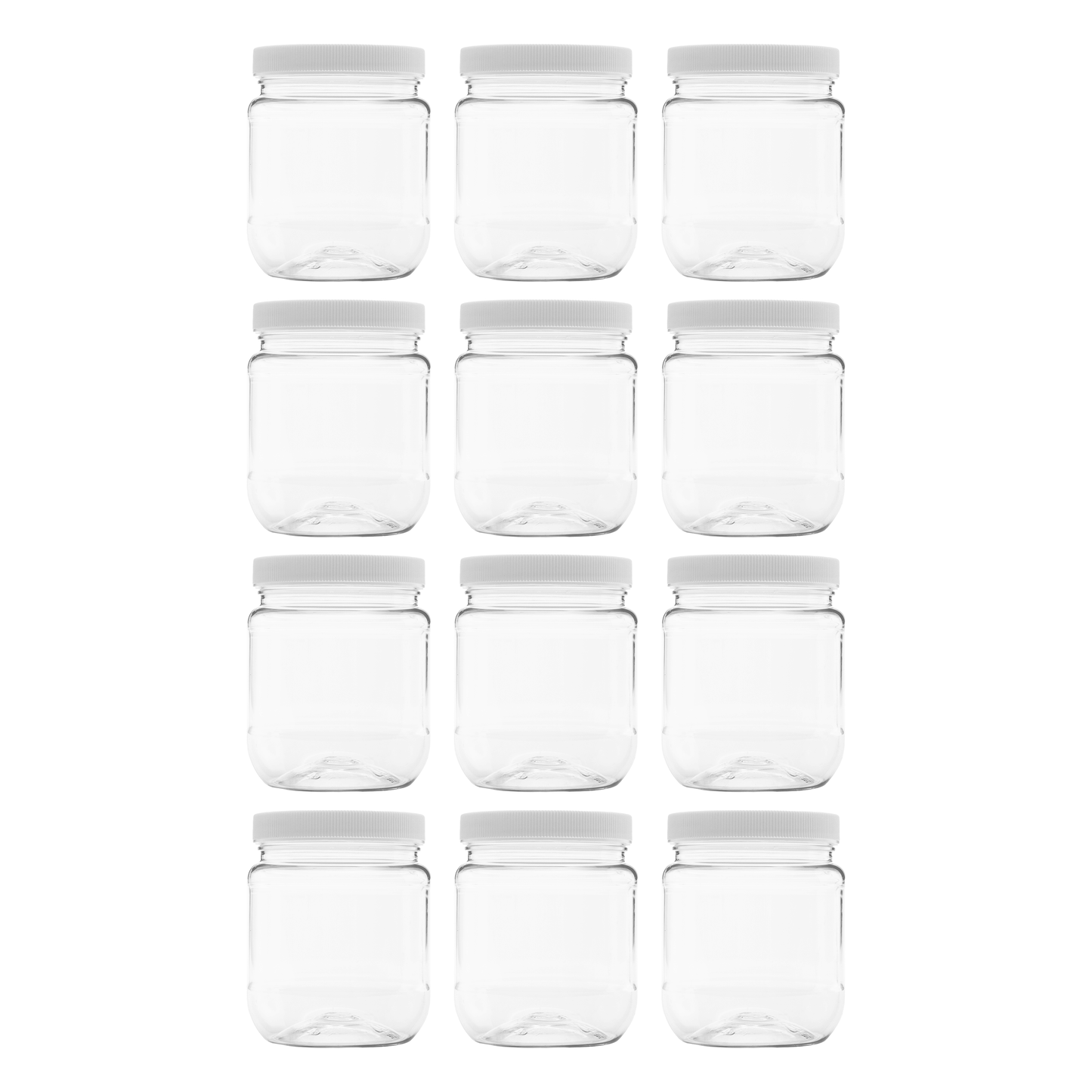 Clearview Containers - 12 Pack of 12 Ounce Plastic 1.5 Cup Jars with 70RM Leak Proof Seal Lid - Food Grade and BPA Free (12oz, 12pk)