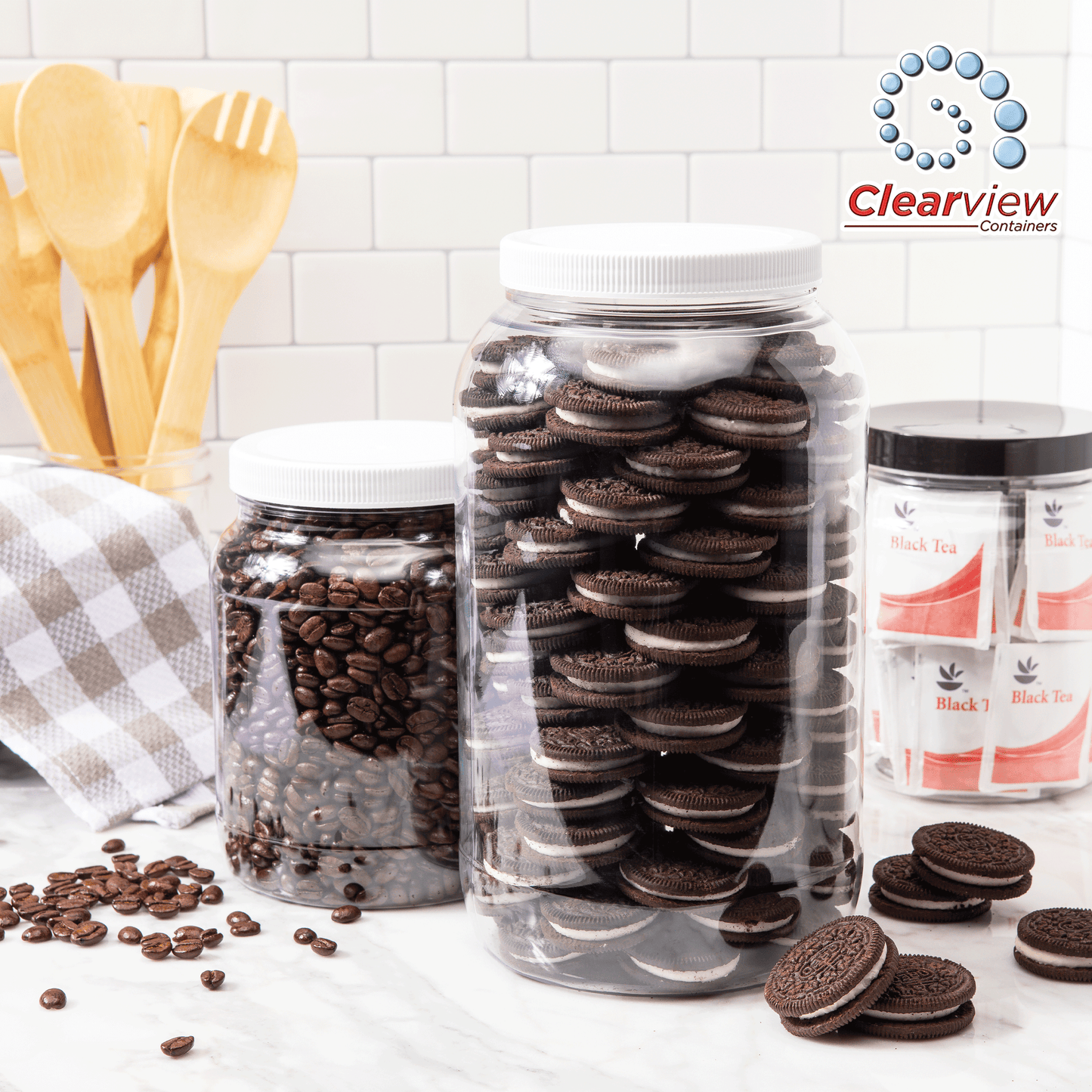Clearview Containers - 1 Gallon Glass Wide Mouth Jar with Gold Cap Metal Lug Lid (128oz, 4 Pack)