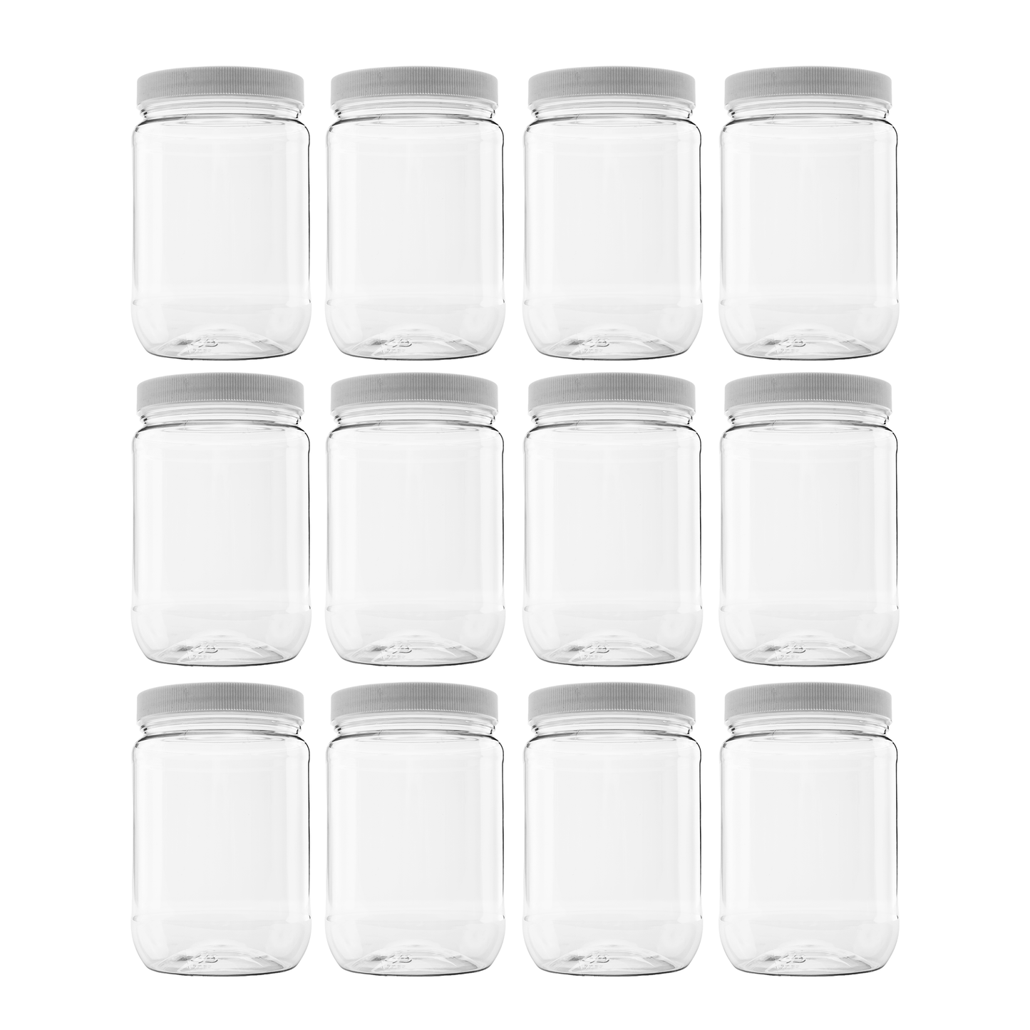 Clearview Containers - 12 Pack of 32 Ounce Plastic Quart Jars with 89RM Leak Proof Seal Lid - Food Grade and BPA Free (32oz, 12pk)