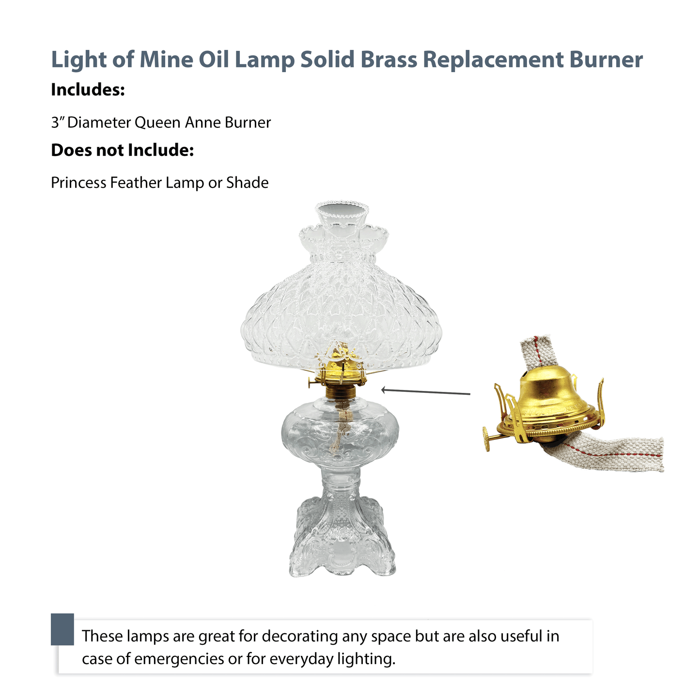 Light of Mine - Queen Anne Solid Brass Replacement Burner for Antique Hurricane Lamps (1 Pack)