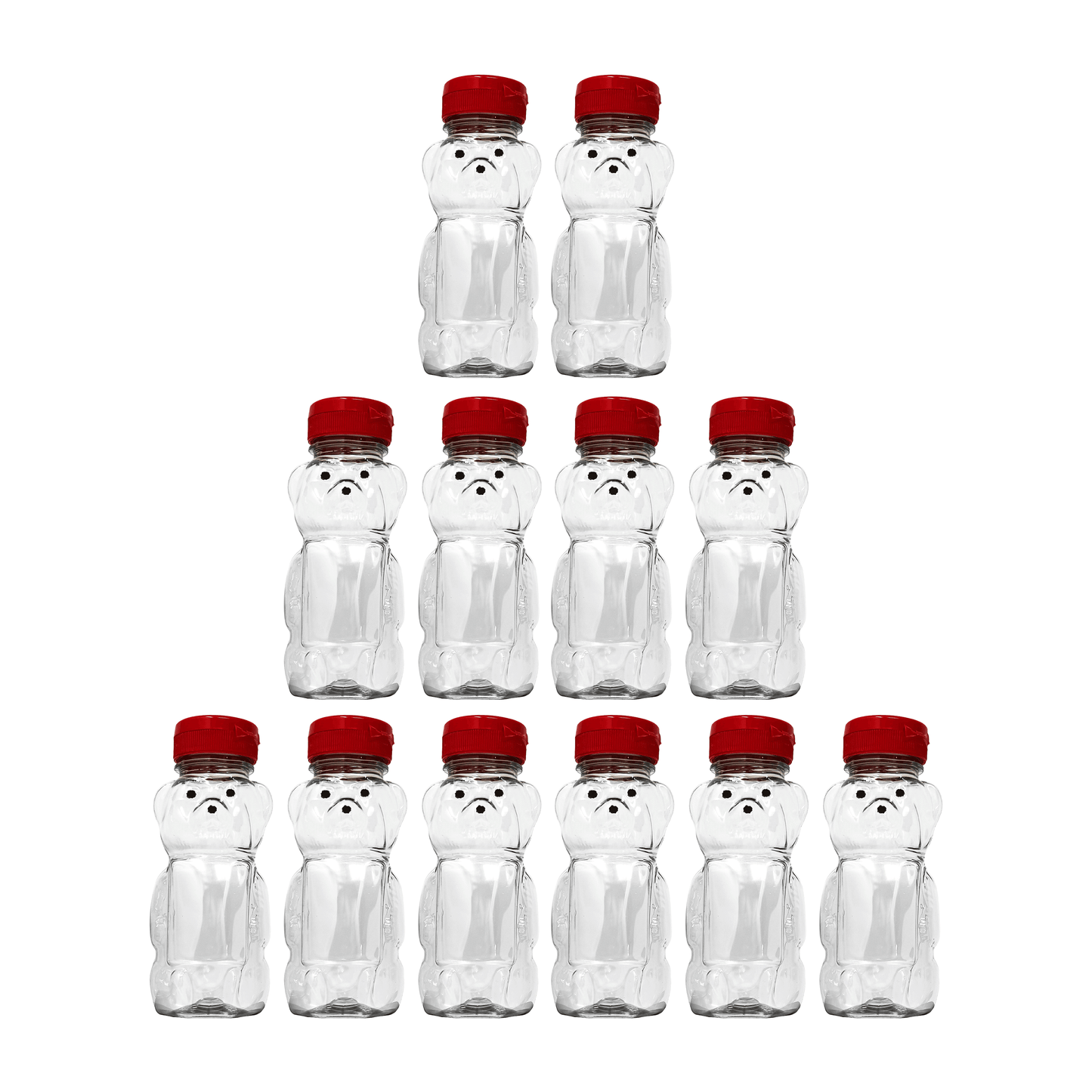 Clearview Containers - 12 Pack of 12 Ounce Clear Honey Bears with Sealable Red Flip Top Lids (12 oz. Clear Bear, 12pk, Red)