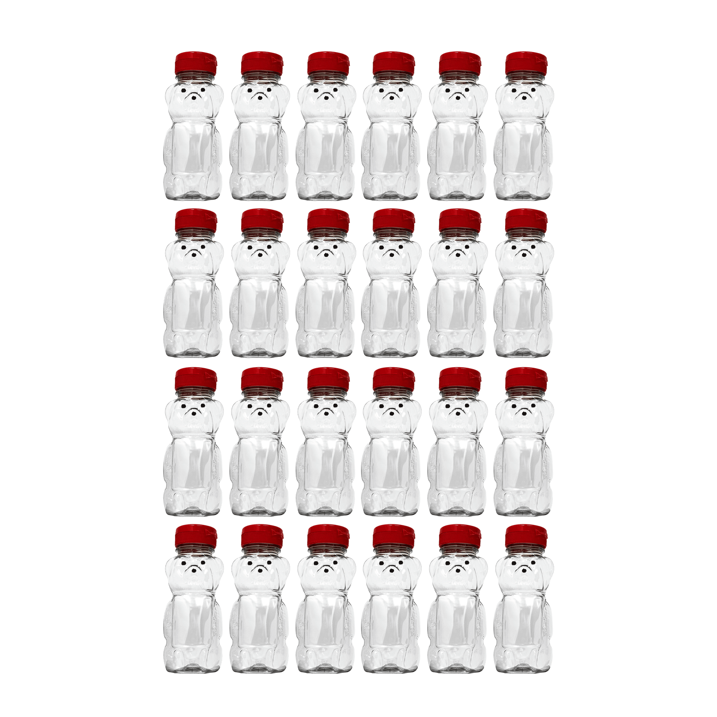 Clearview Containers - 24 Pack of 12 Ounce Clear Honey Bears with Sealable Red Flip Top Lids (12 oz. Clear Bear, 24pk, Red)