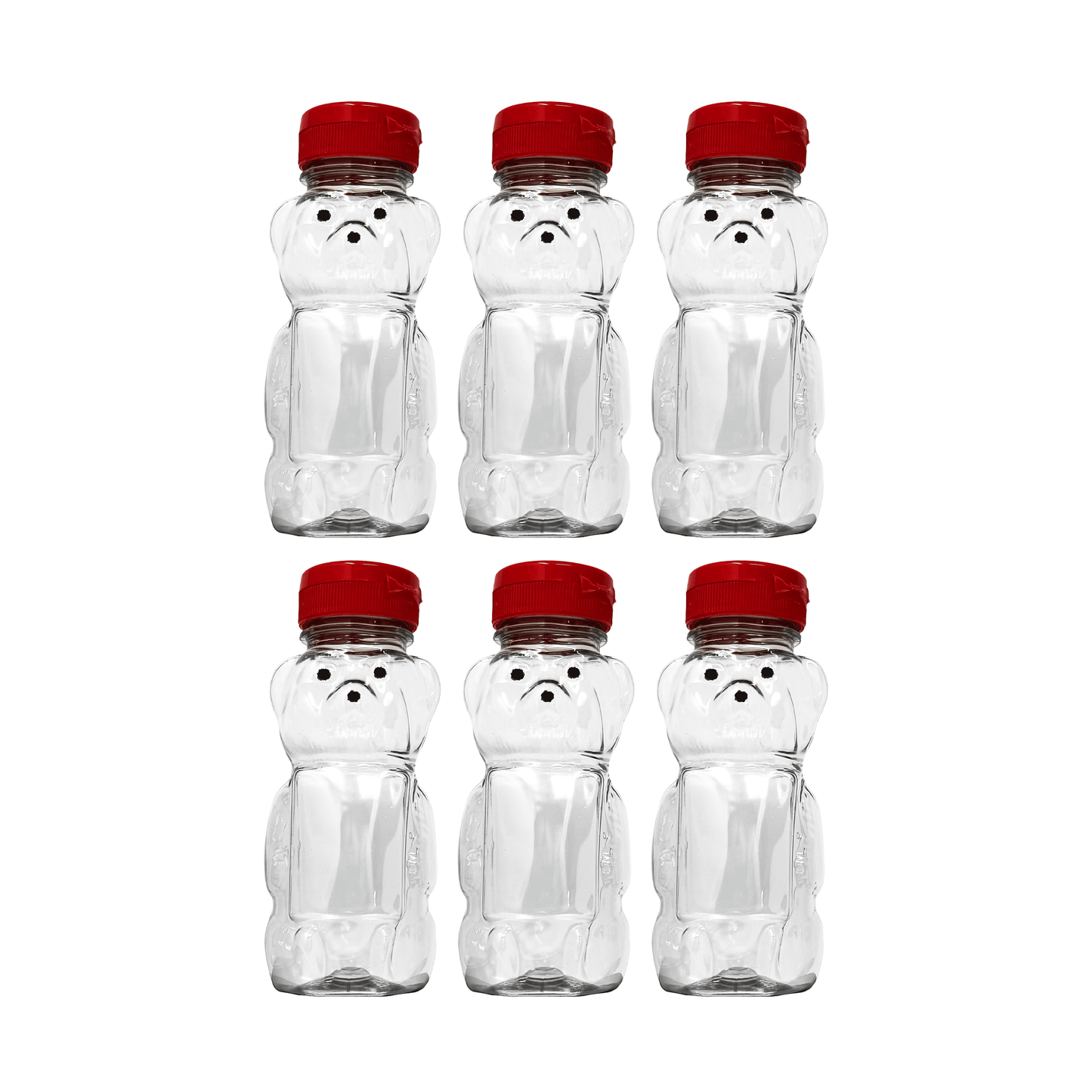 Clearview Containers - 6 Pack of 12 Ounce Clear Honey Bears with Sealable Red Flip Top Lids (12 oz. Clear Bear, 6pk, Red)