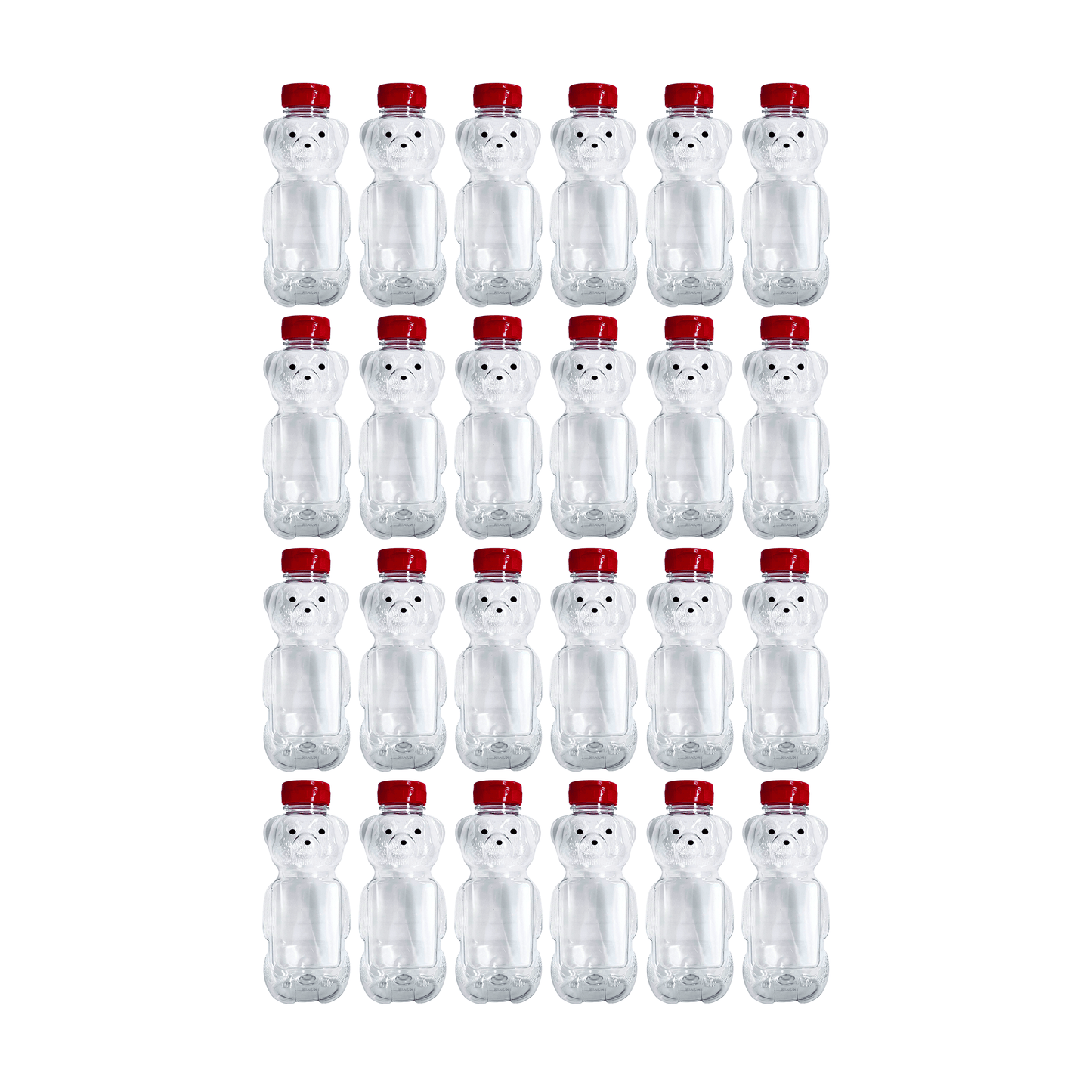 Clearview Containers - 24 Pack of 24 Ounce Honey Bears with Sealable Red Flip Top Lids (24 oz. Bear, 24pk, Red)