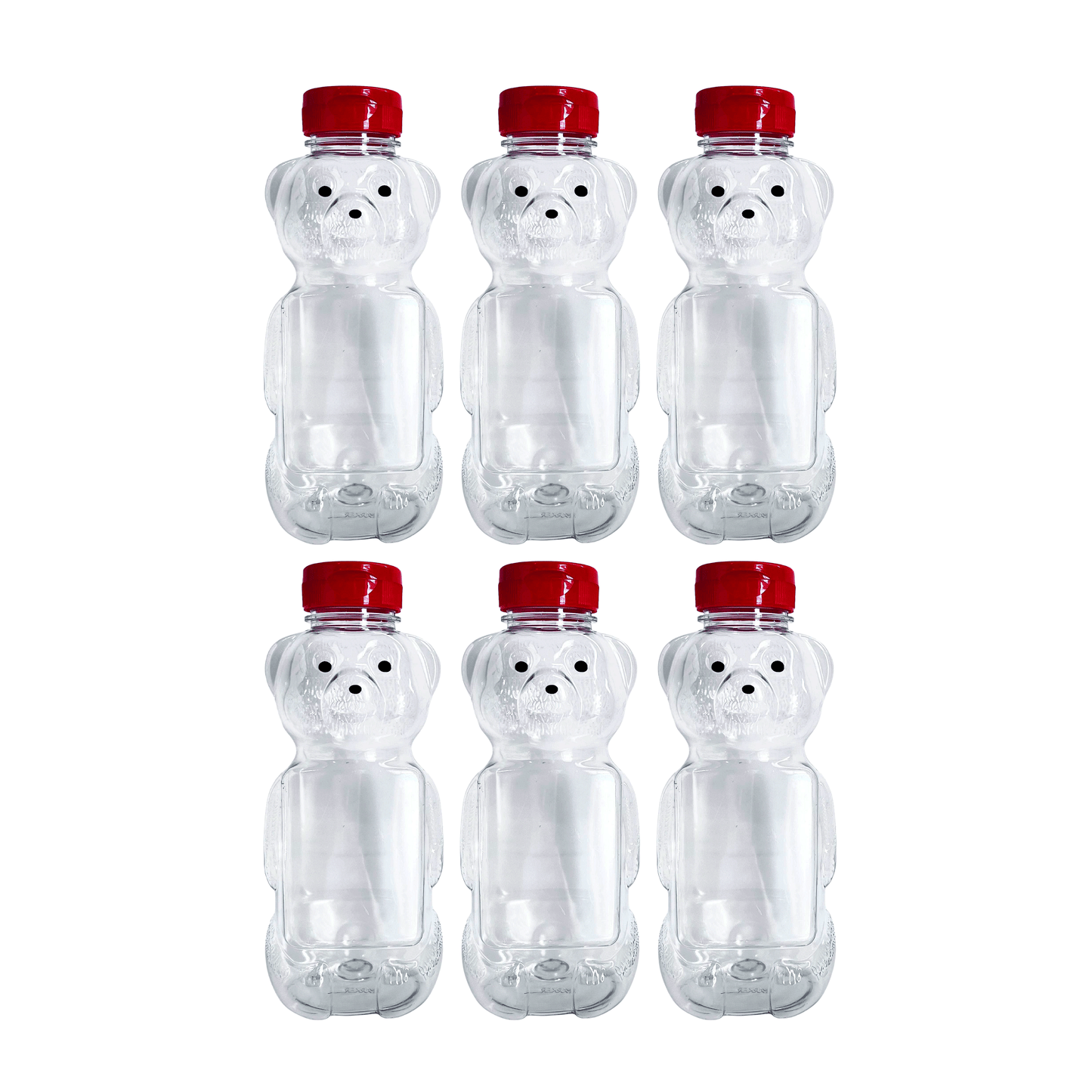 Clearview Containers - 6 Pack of 24 Ounce Honey Bears with Sealable Red Flip Top Lids (24 oz. Bear, 6pk, Red)