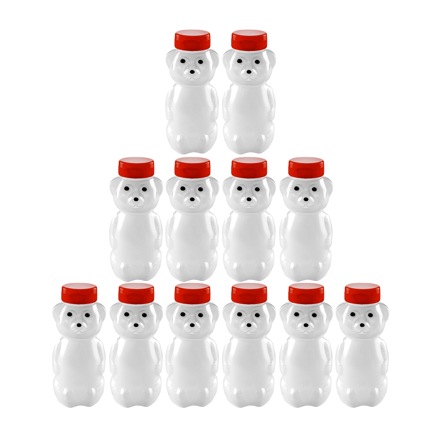 Clearview Containers - 12 Pack of 12 Ounce Cloudy Honey Bears with Sealable Red Flip Top Lids (12 oz. Cloudy Bear, 12pk, Red)