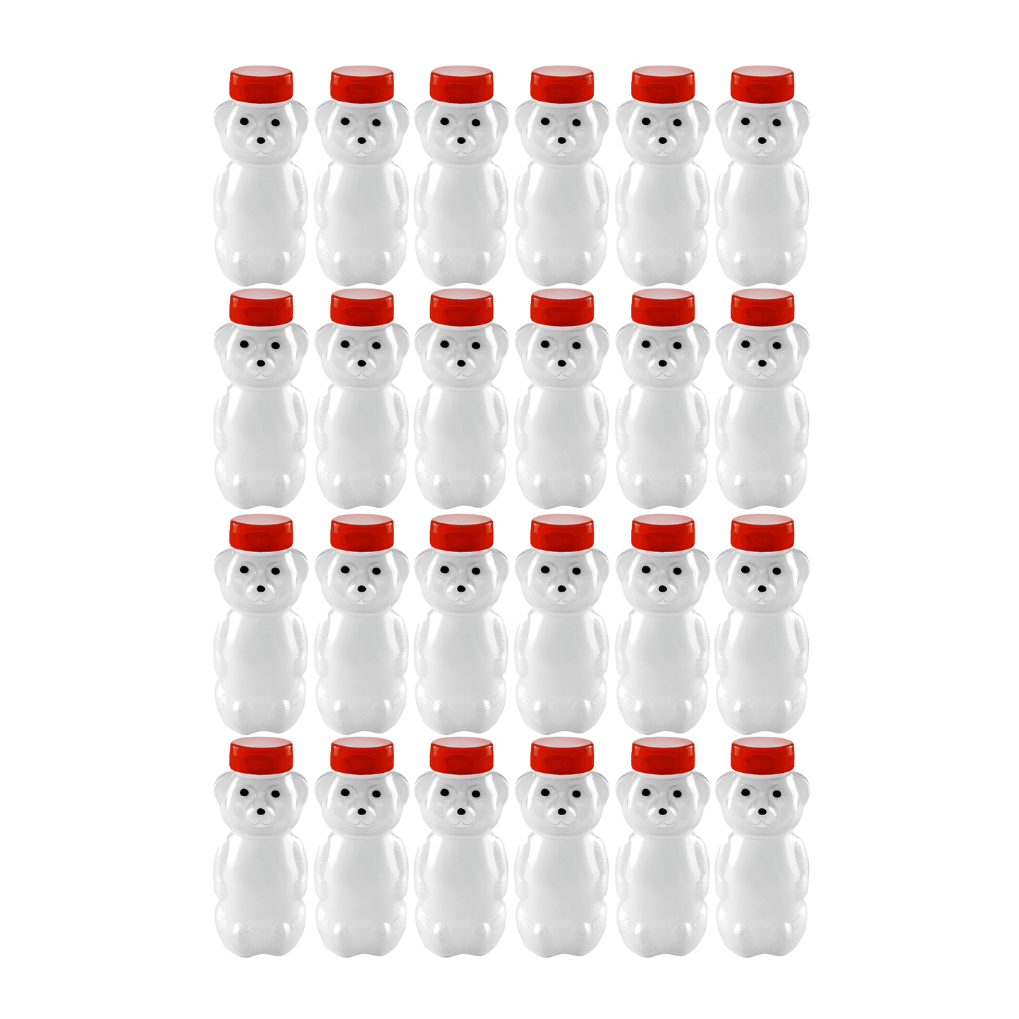 Clearview Containers - 24 Pack of 12 Ounce Cloudy Honey Bears with Sealable Red Flip Top Lids (12 oz. Cloudy Bear, 24pk, Red)