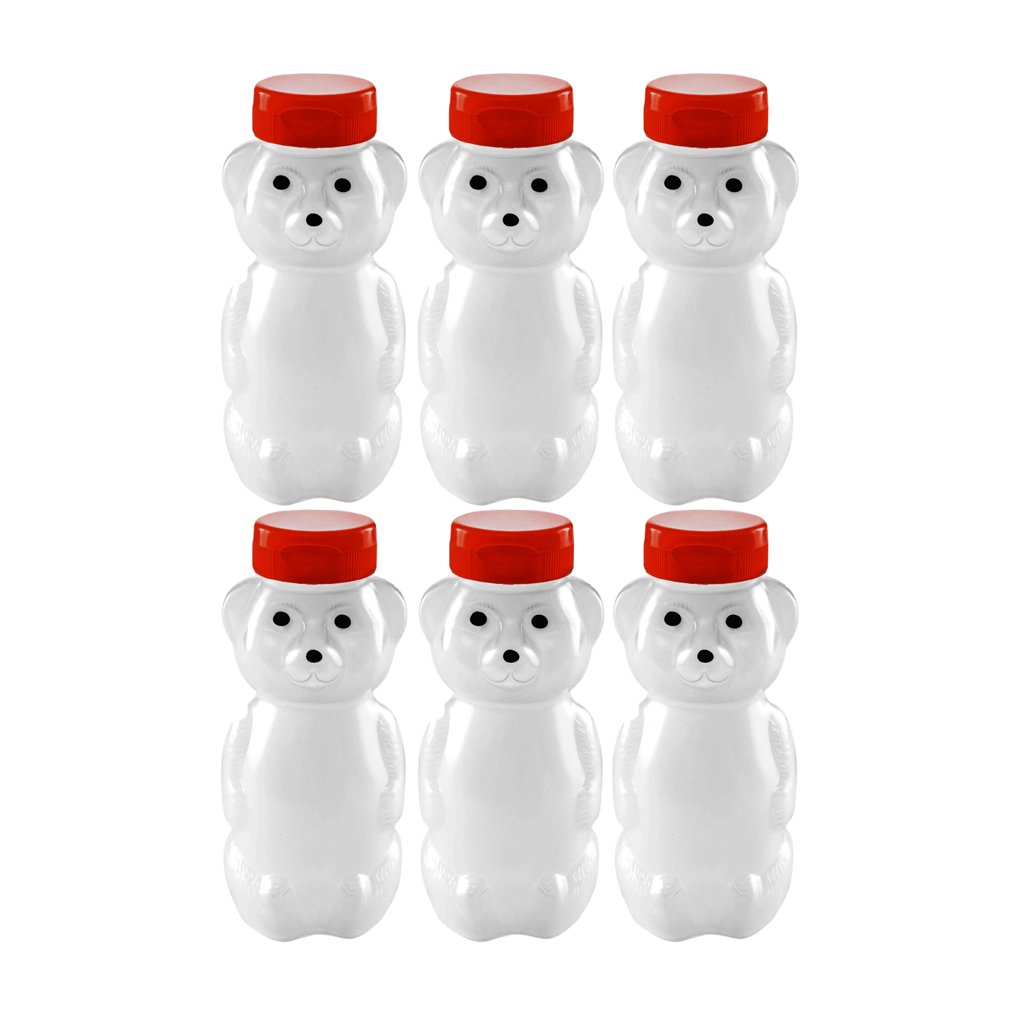 Clearview Containers - 6 Pack of 12 Ounce Cloudy Honey Bears with Sealable Red Flip Top Lids (12 oz. Cloudy Bear, 6pk, Red)