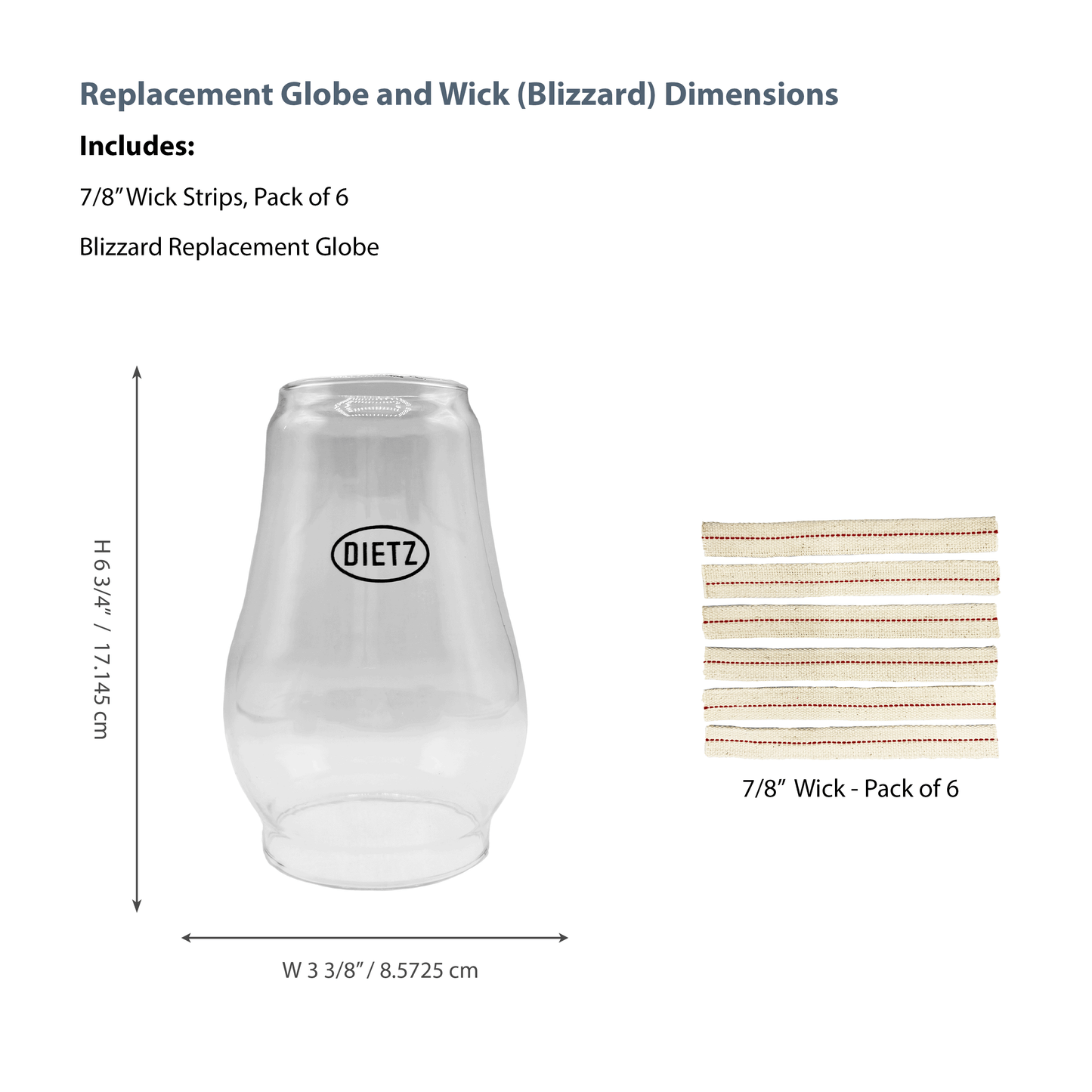 Light of Mine - Dietz #80 Blizzard Oil Lantern Replacement Kit Including Globe and 100% Cotton 7/8" Wick Strips (Blizzard)