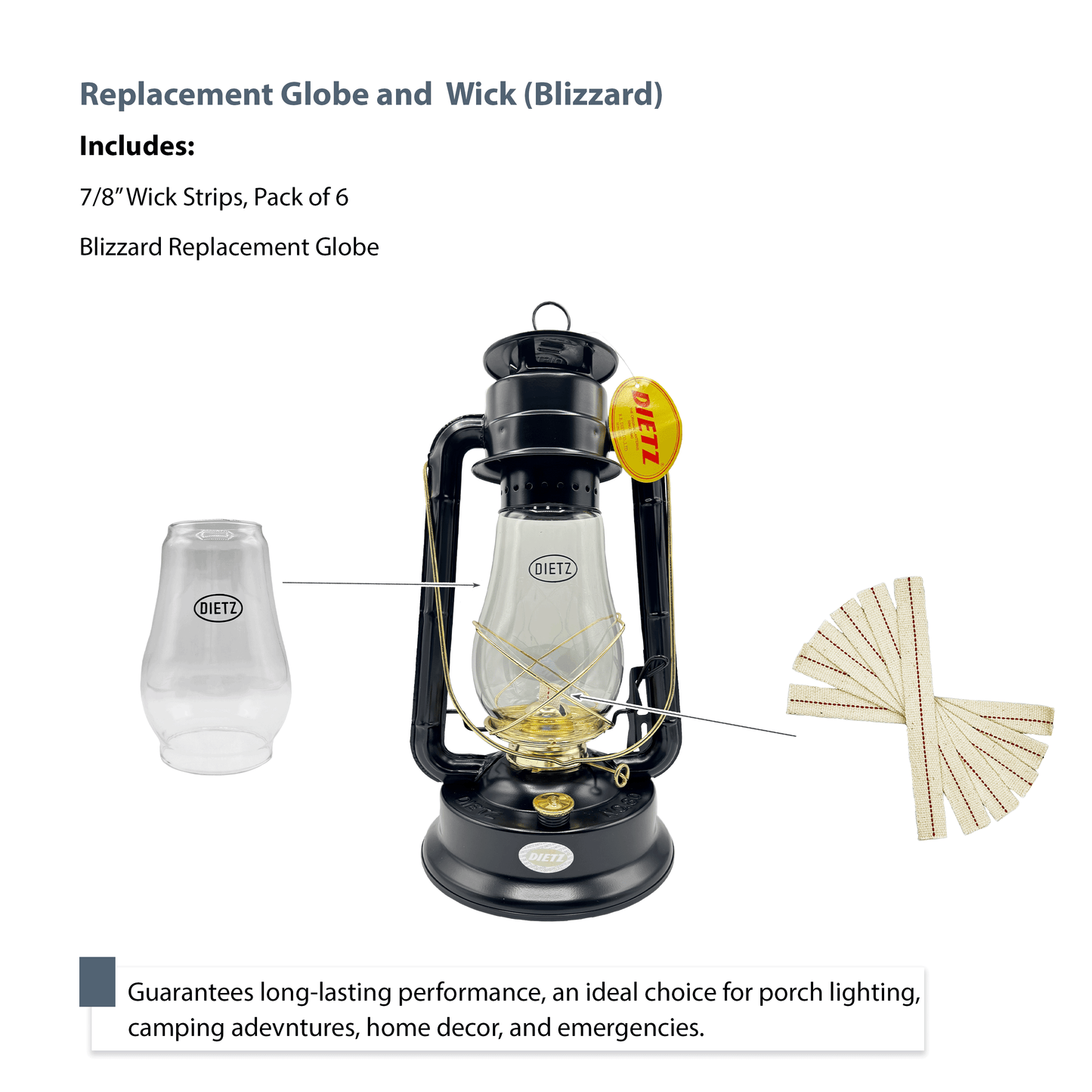 Light of Mine - Dietz #80 Blizzard Oil Lantern Replacement Kit Including Globe and 100% Cotton 7/8" Wick Strips (Blizzard)
