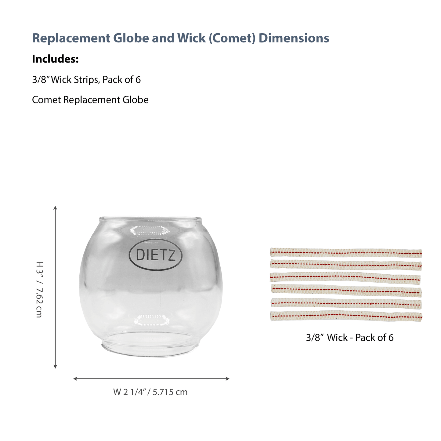 Light of Mine - Dietz #50 Comet Oil Lantern Replacement Kit Including Globe and 100% Cotton 3/8" Wick Strips (Comet)