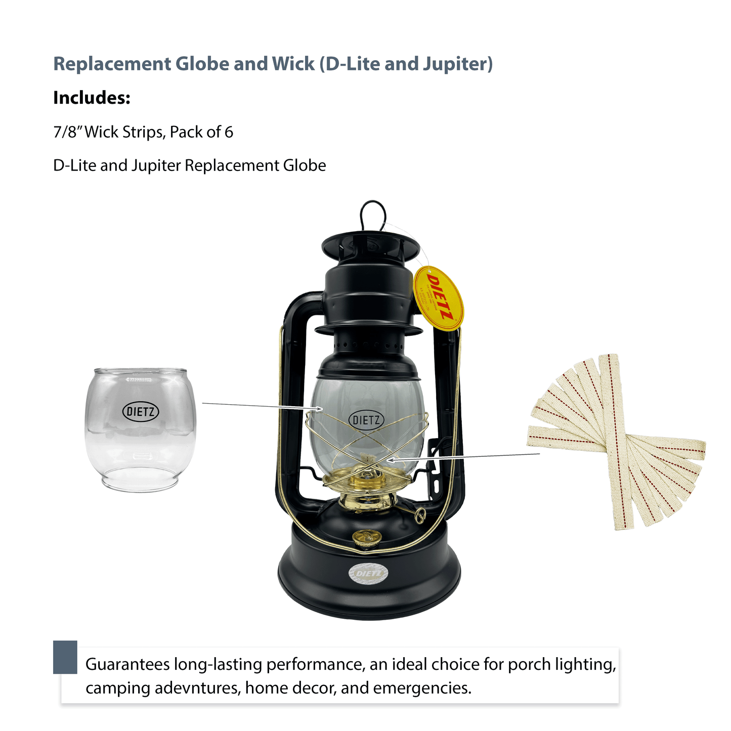 Light of Mine - Dietz #2500 Jupiter and #90 D-Lite Replacement Kit Including Globe and 100% Cotton 7/8" Wick Strips (D-Lite/Jupiter)