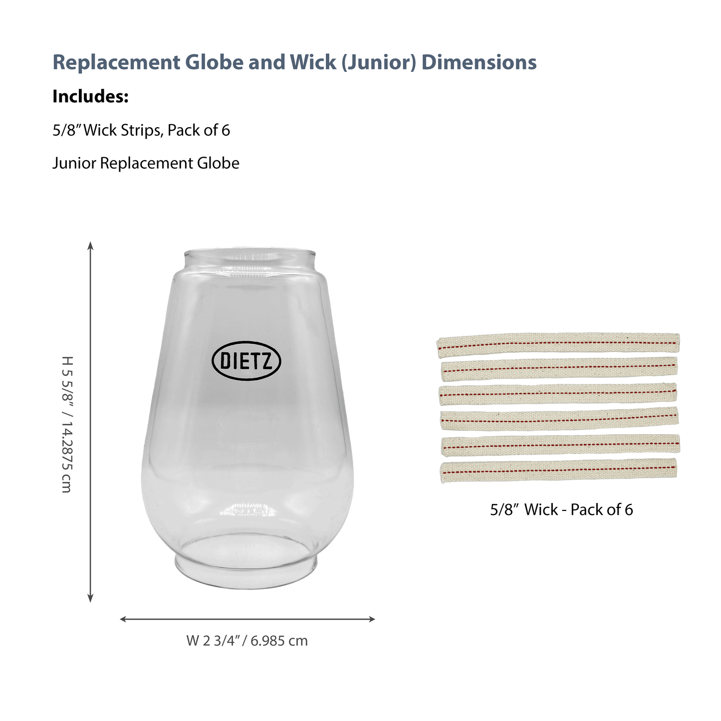 Light of Mine - Dietz #20 Junior Oil Lantern Replacement Kit Including Globe and 100% Cotton 5/8" Wick Strips (Junior)