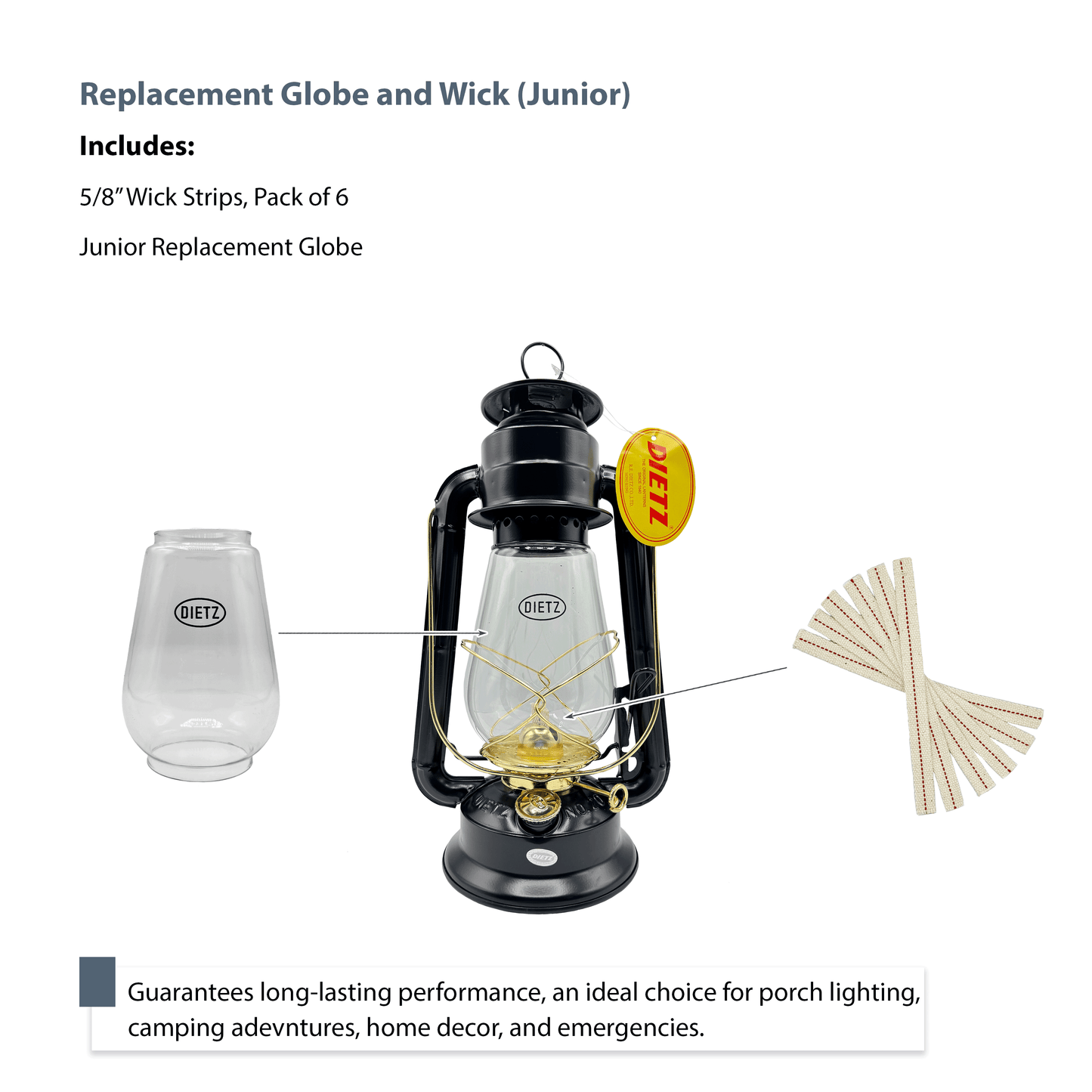 Light of Mine - Dietz #20 Junior Oil Lantern Replacement Kit Including Globe and 100% Cotton 5/8" Wick Strips (Junior)