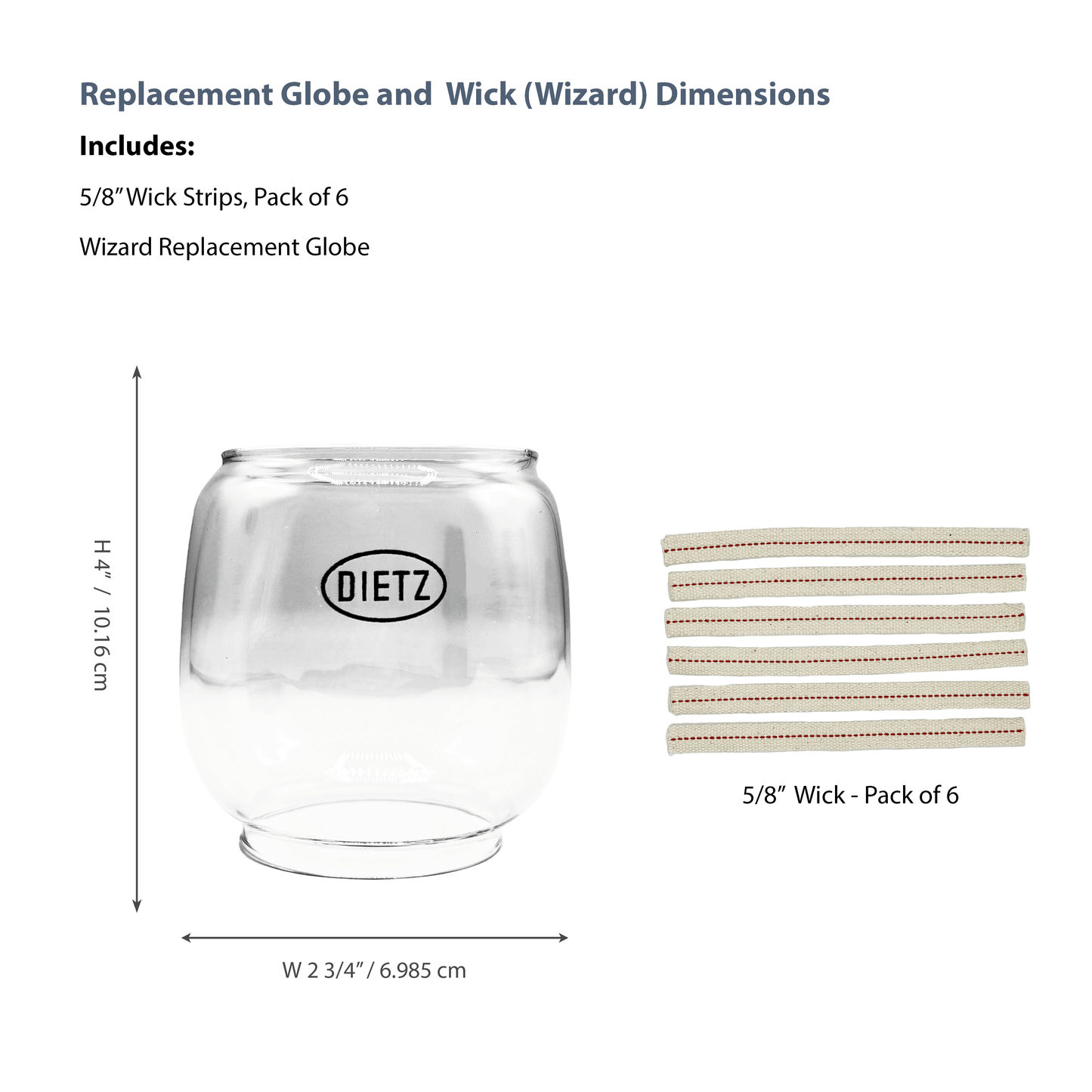 Light Of Mine - Dietz #01, #30 Little Wizard Oil Lantern Replacement Kit Including Globe and 100% Cotton 5/8" Wick Strips (Little Wizard)