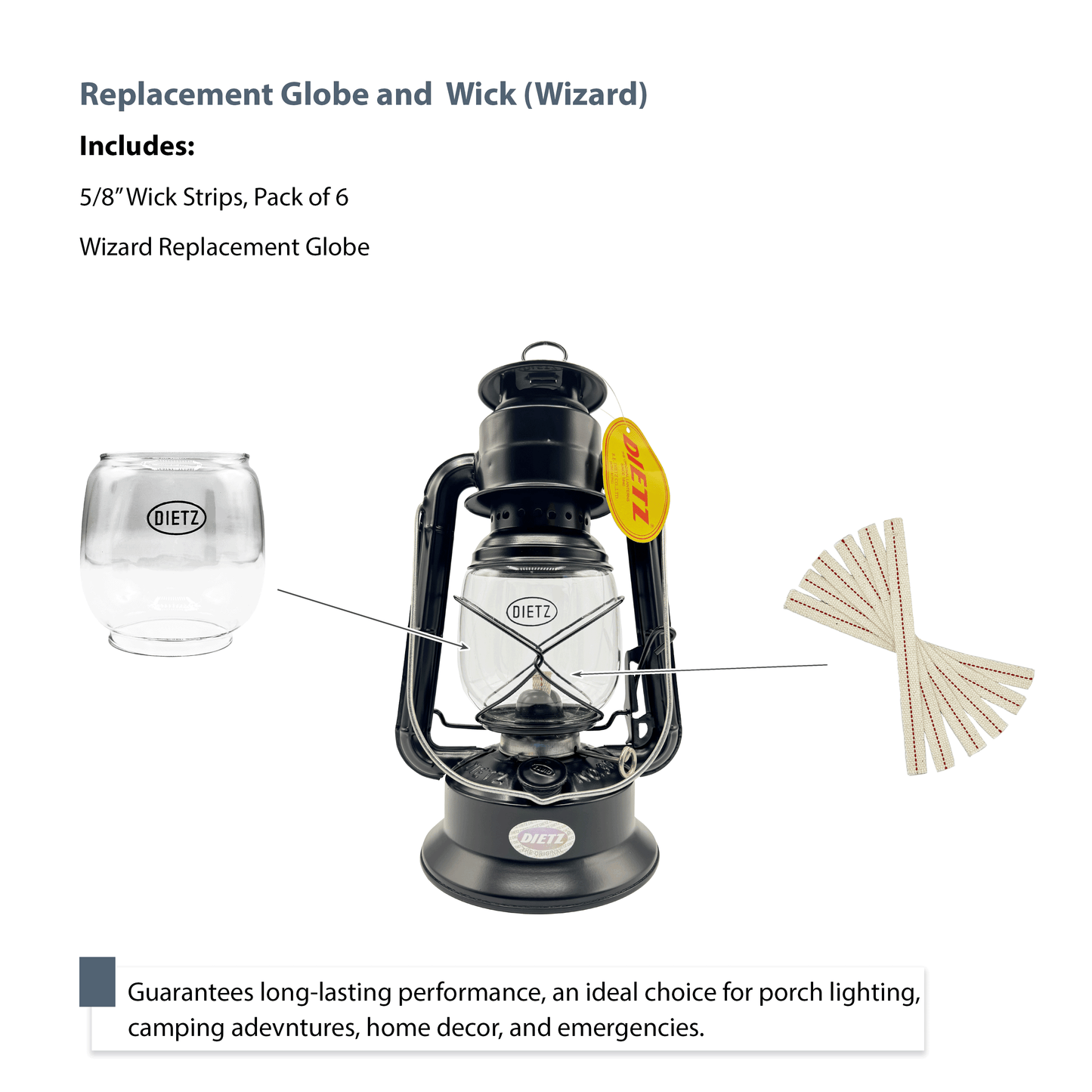Light Of Mine - Dietz #01, #30 Little Wizard Oil Lantern Replacement Kit Including Globe and 100% Cotton 5/8" Wick Strips (Little Wizard)
