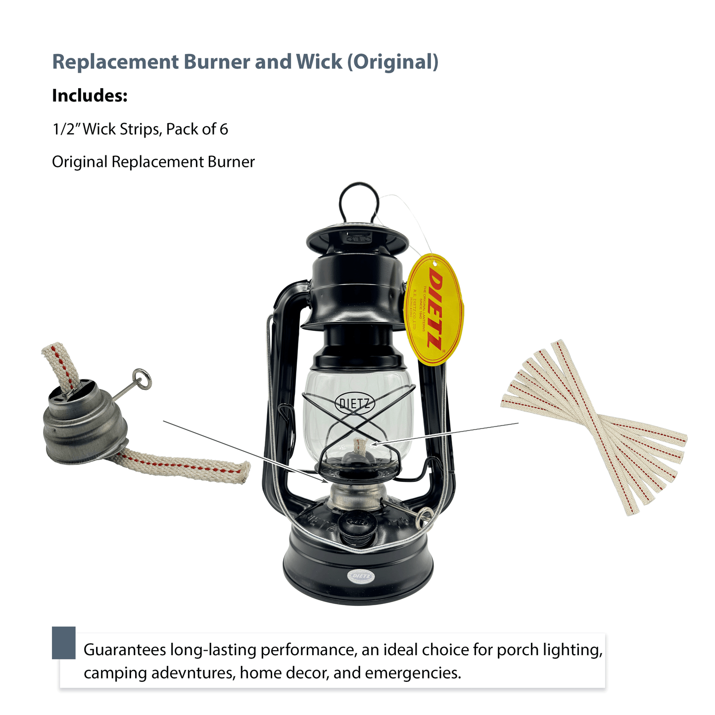 Light of Mine - Dietz #76 Original Oil Lantern Replacement Kit Including Burner and 100% Cotton 1/2" Wick Strips (Original)