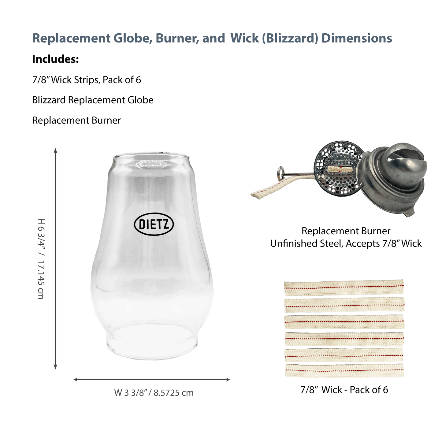Light of Mine - Dietz #80 Blizzard/#10 Monarch Replacement Kit Including Globe, Burner, and 7/8" Wick Strips (#80, #10)