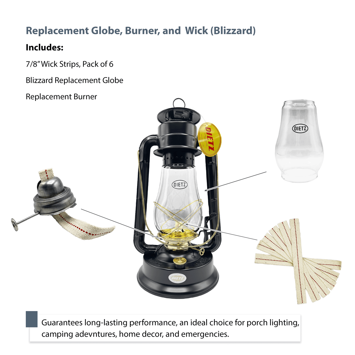 Light of Mine - Dietz #80 Blizzard/#10 Monarch Replacement Kit Including Globe, Burner, and 7/8" Wick Strips (#80, #10)