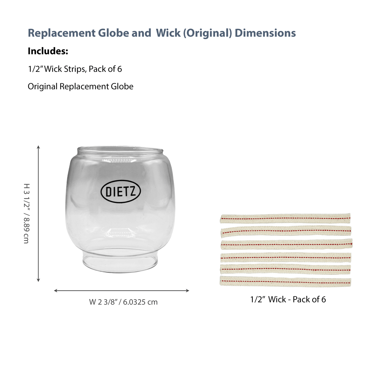 Light of Mine - Dietz #76 Original/#78 Mars Replacement Kit Including Globe and 100% Cotton 1/2" Wick Strips (Original)