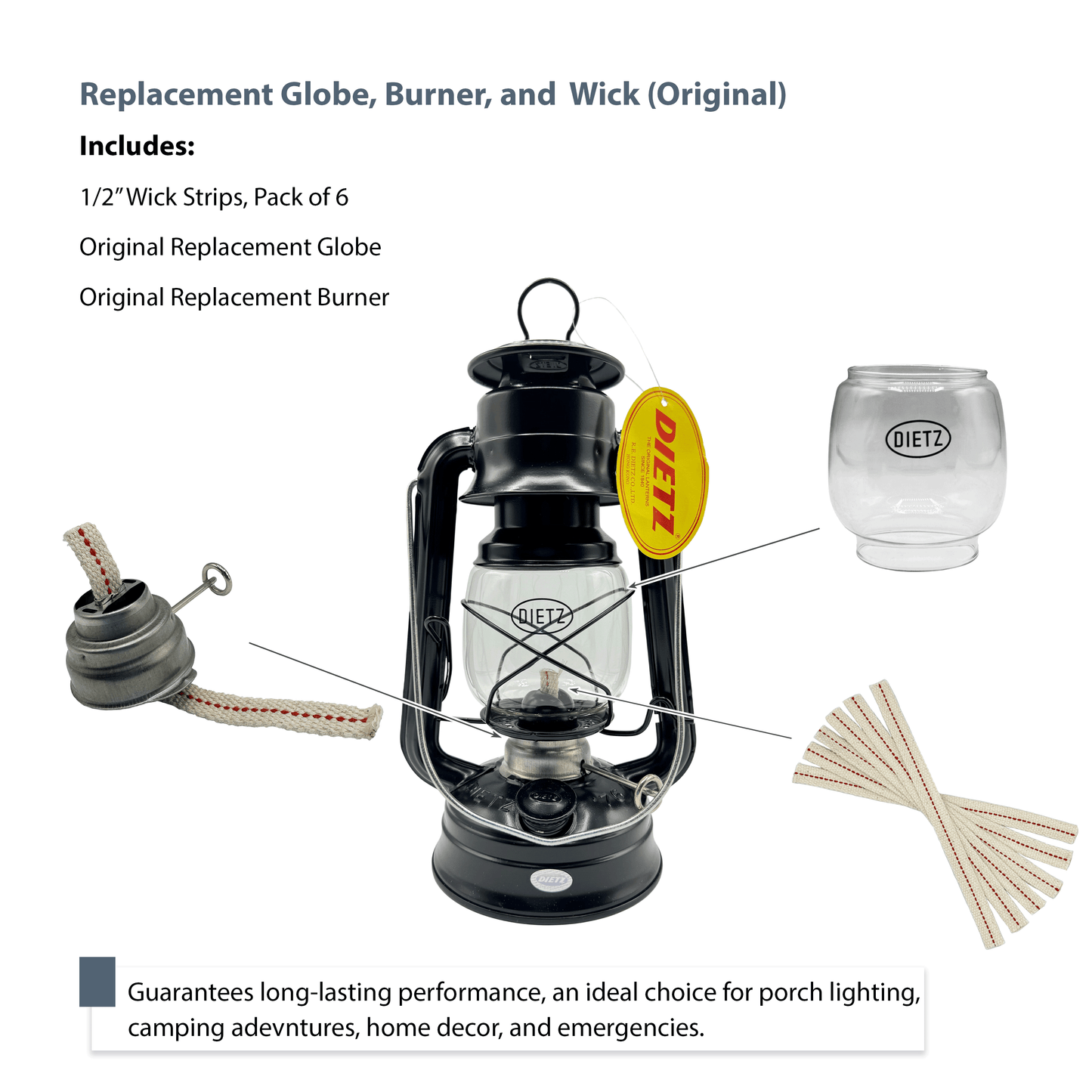 Light of Mine - Dietz #76 Original/#78 Mars Replacement Kit Including Globe, Burner, and 100% Cotton 1/2" Wick Strips (Original)