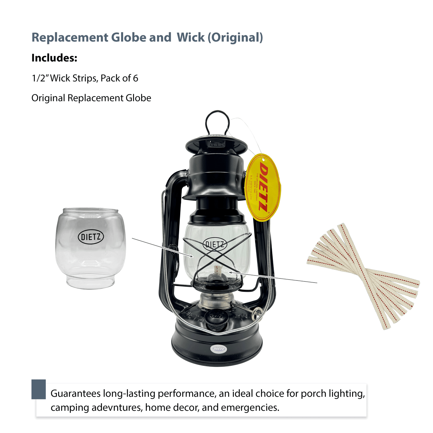 Light of Mine - Dietz #76 Original/#78 Mars Replacement Kit Including Globe and 100% Cotton 1/2" Wick Strips (Original)