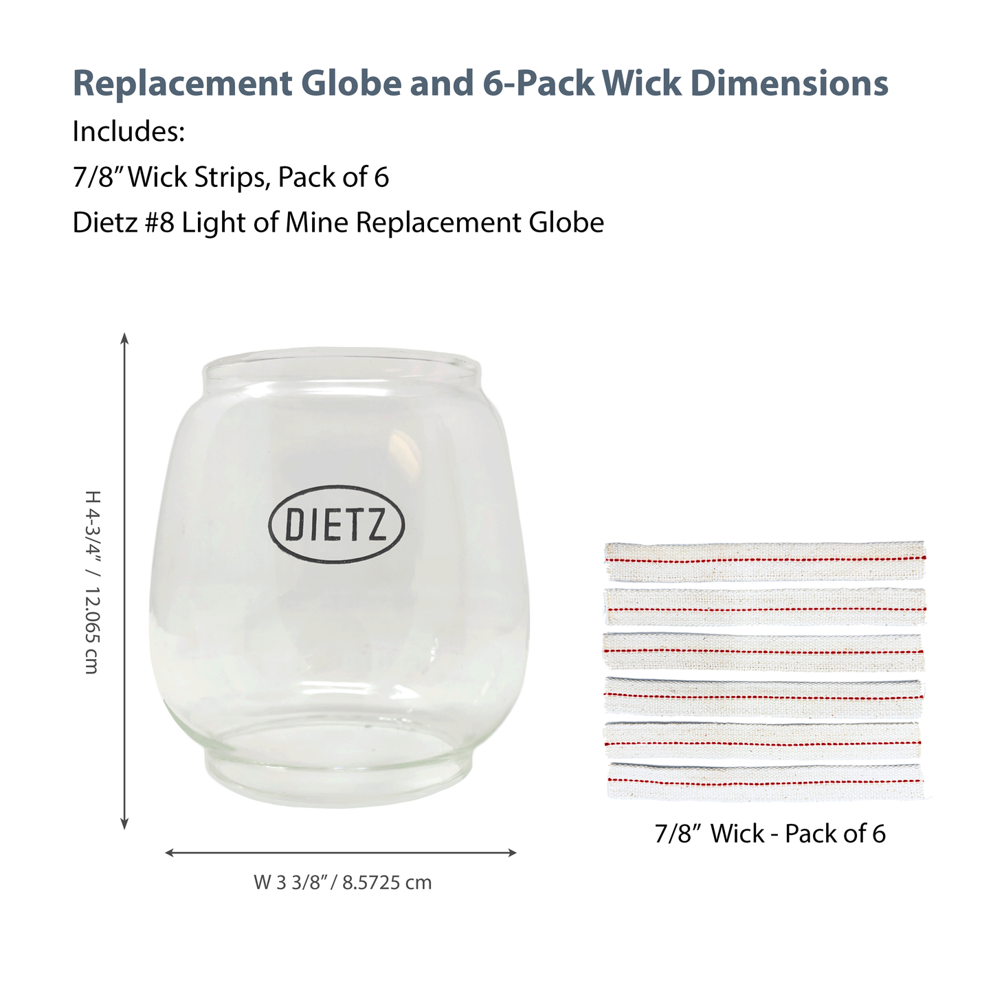 Light of Mine - Dietz #08 Air Pilot Oil Lantern Replacement Kit Including Globe and 100% Cotton 7/8" Wick Strips (Air Pilot)