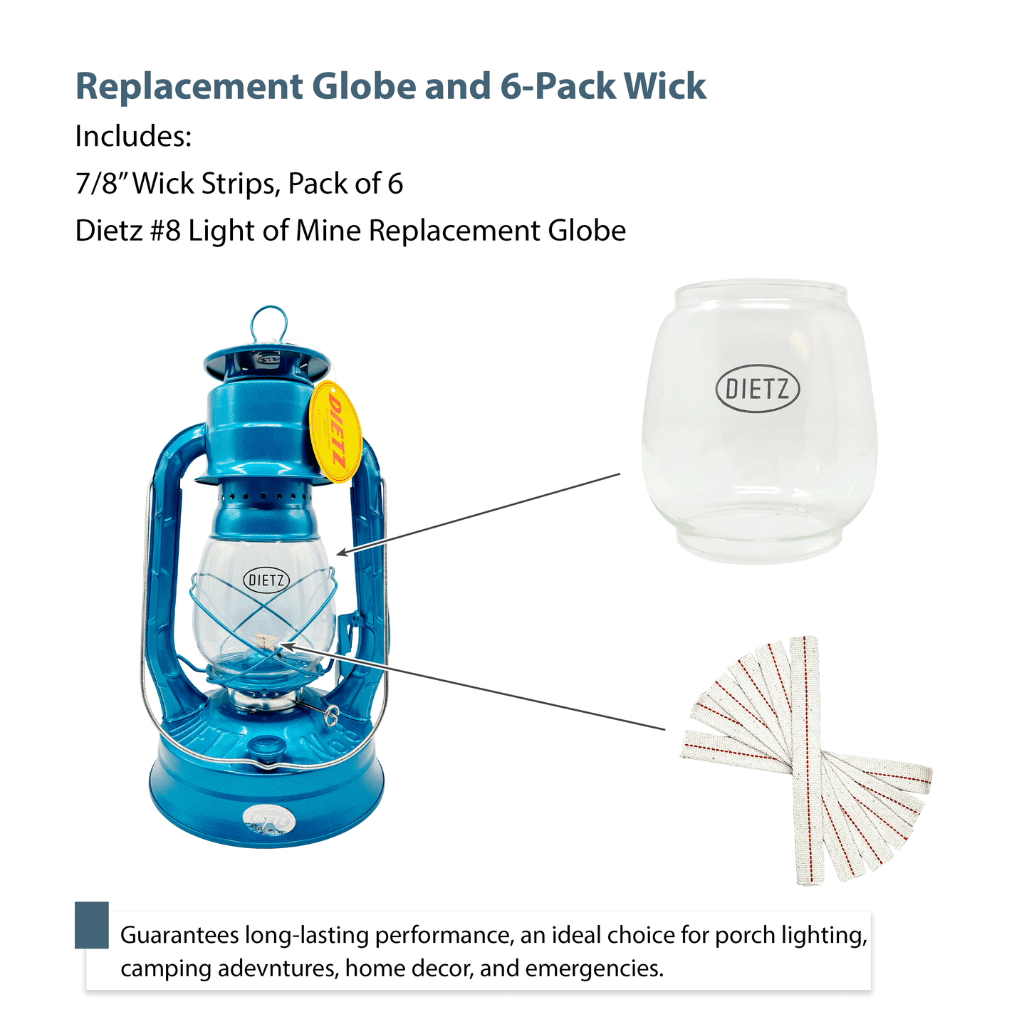 Light of Mine - Dietz #08 Air Pilot Oil Lantern Replacement Kit Including Globe and 100% Cotton 7/8" Wick Strips (Air Pilot)