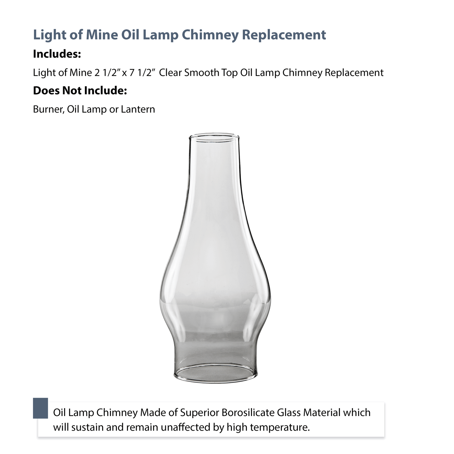 Light of Mine - 2.5" x 7.5" Oil Lamp Replacement Chimney (2 1/2" x 7 1/2")