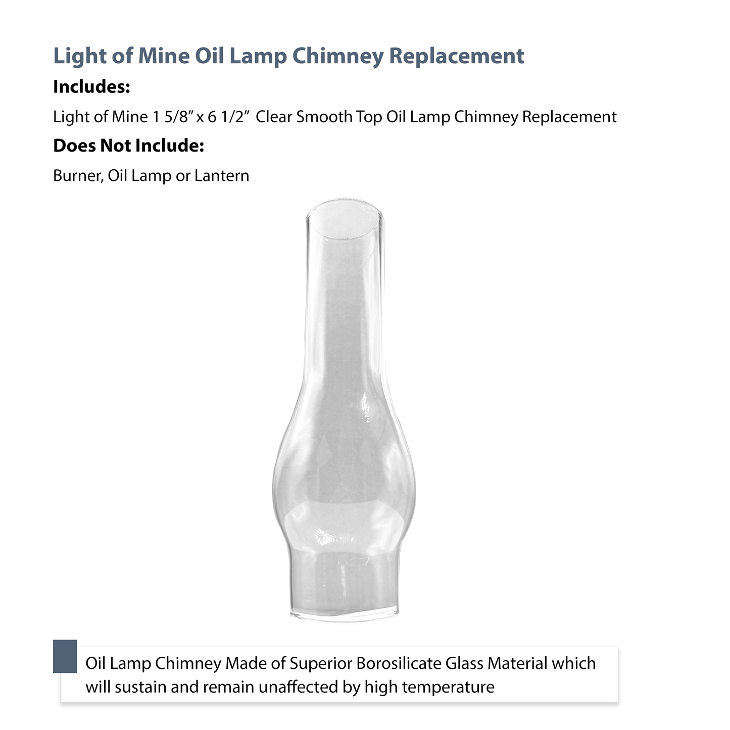 Light of Mine - 1.625" x 6.5" Oil Lamp Replacement Chimney (1 5/8" x 6 1/2")