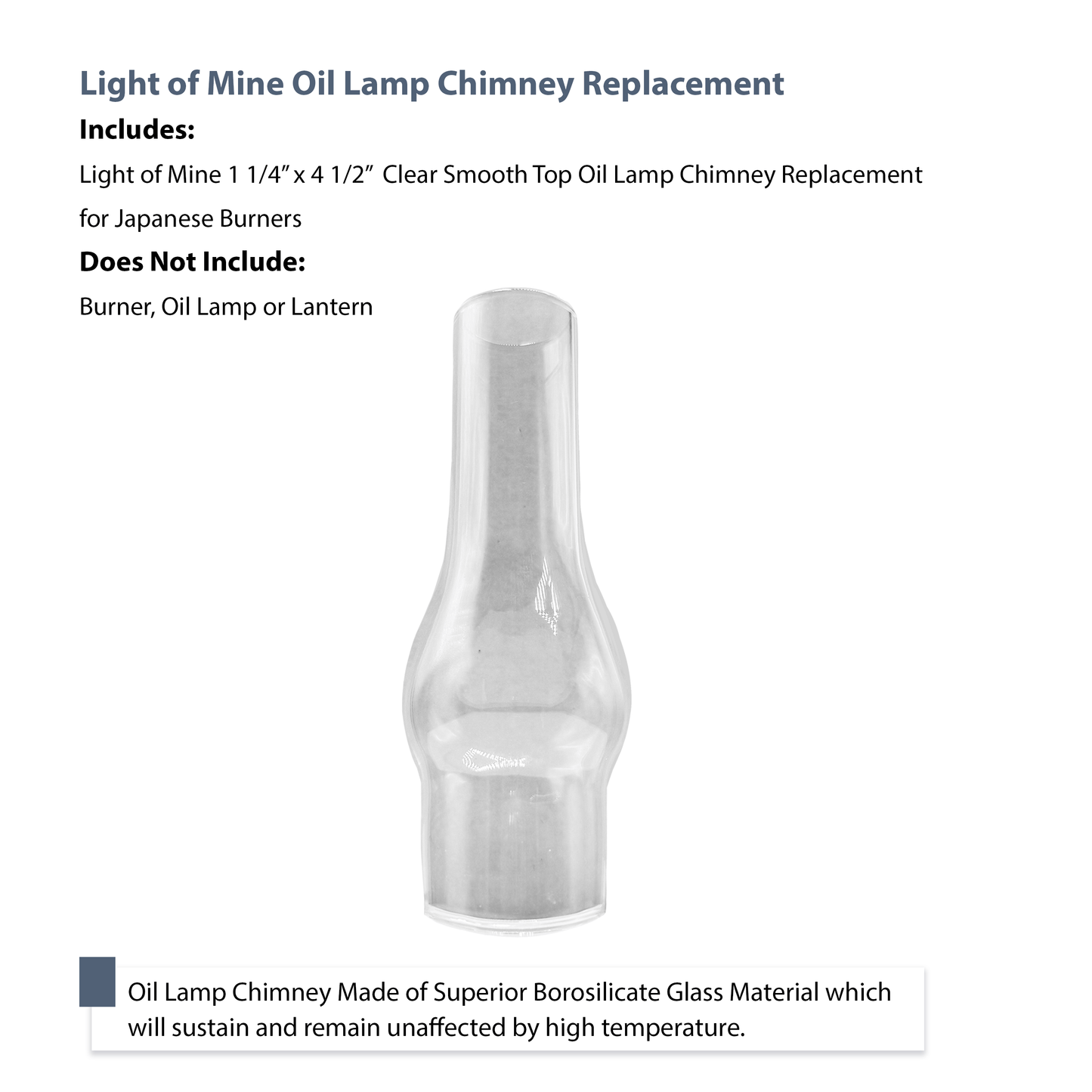Light of Mine 1.25" X 4.25" Oil Lamp Replacement Chimney - Clear Smooth Top Chimney for Japanese Burners (1 1/4" x 4 1/2")
