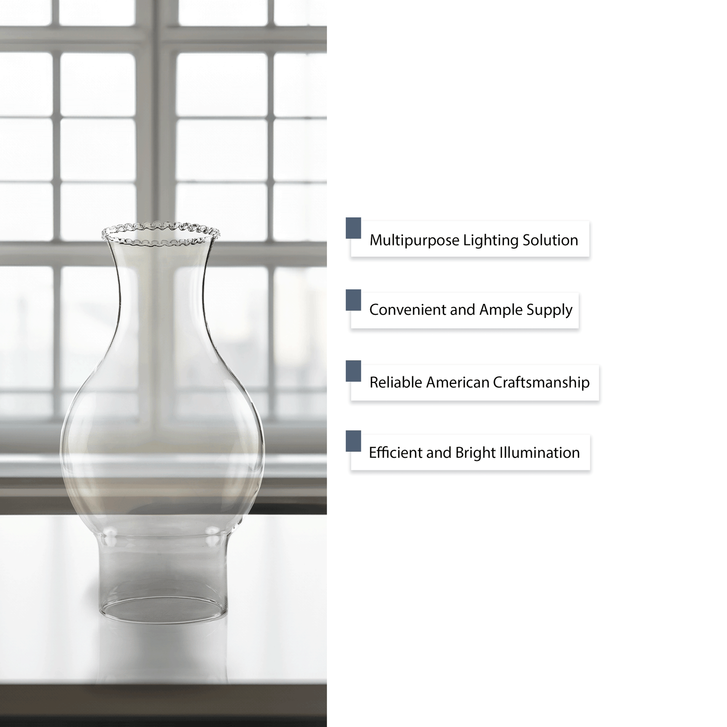 Light of Mine - 3" X 8.5" Chimney with 4.75" Bulge and Beaded Top Oil Lamp Replacement Chimney (3" X 8 1/2" with 4 3/4" Bulge)