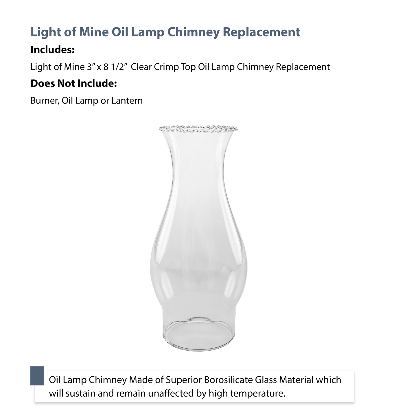 Light of Mine - 3" X 8.5" Crimp Top Oil Lamp Replacement Chimney (3" X 8 1/2")