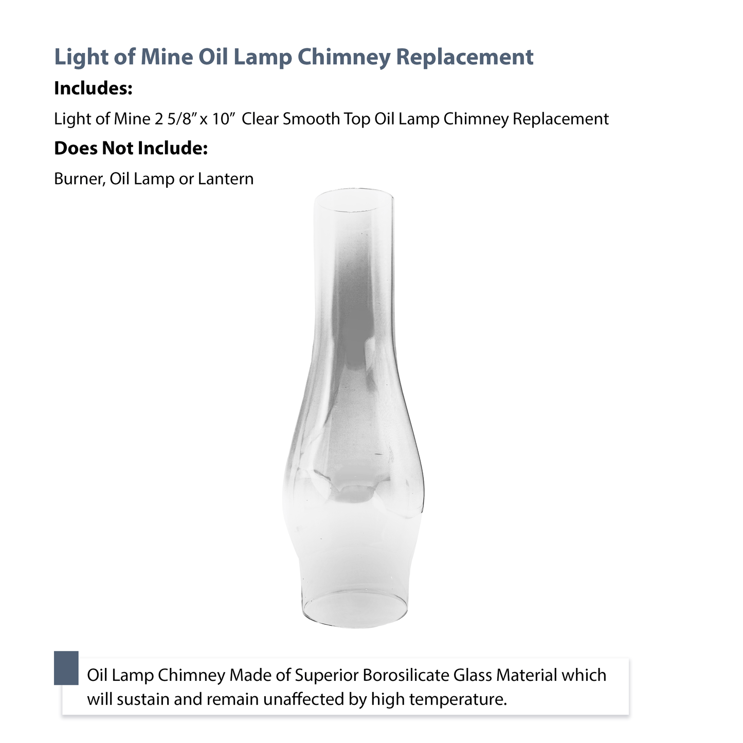 Light of Mine - 2.625" x 10" Oil Lamp Replacement Chimney (2 5/8" x 10")