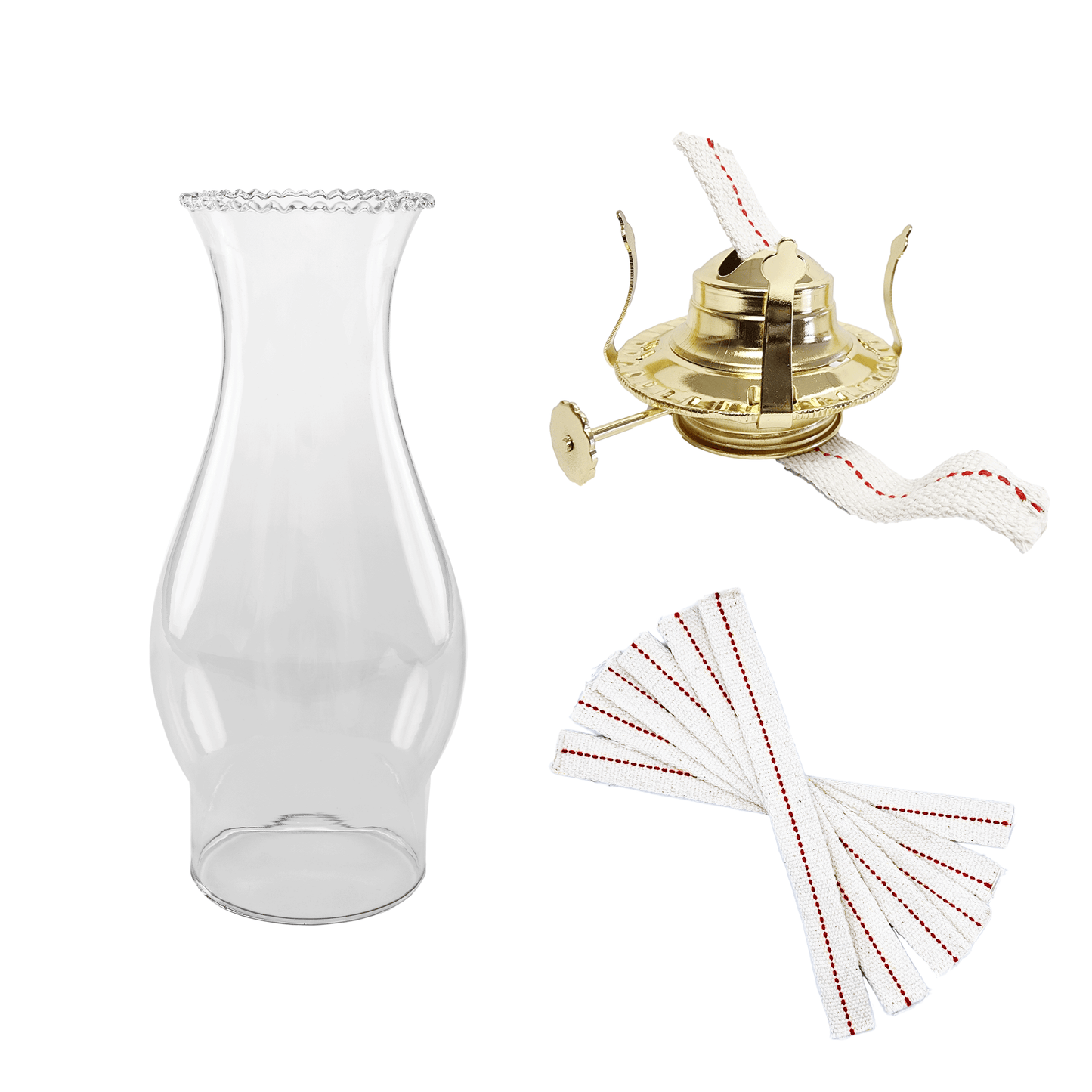 Light of Mine - Oil Lamp Replacement Kit Including 3" x 8 ½” Crimped Top Chimney, #2 Brass Plated Burner, and ¾" Replacement Wick Strips (Crimped Chimney, #2 Burner, Wick)