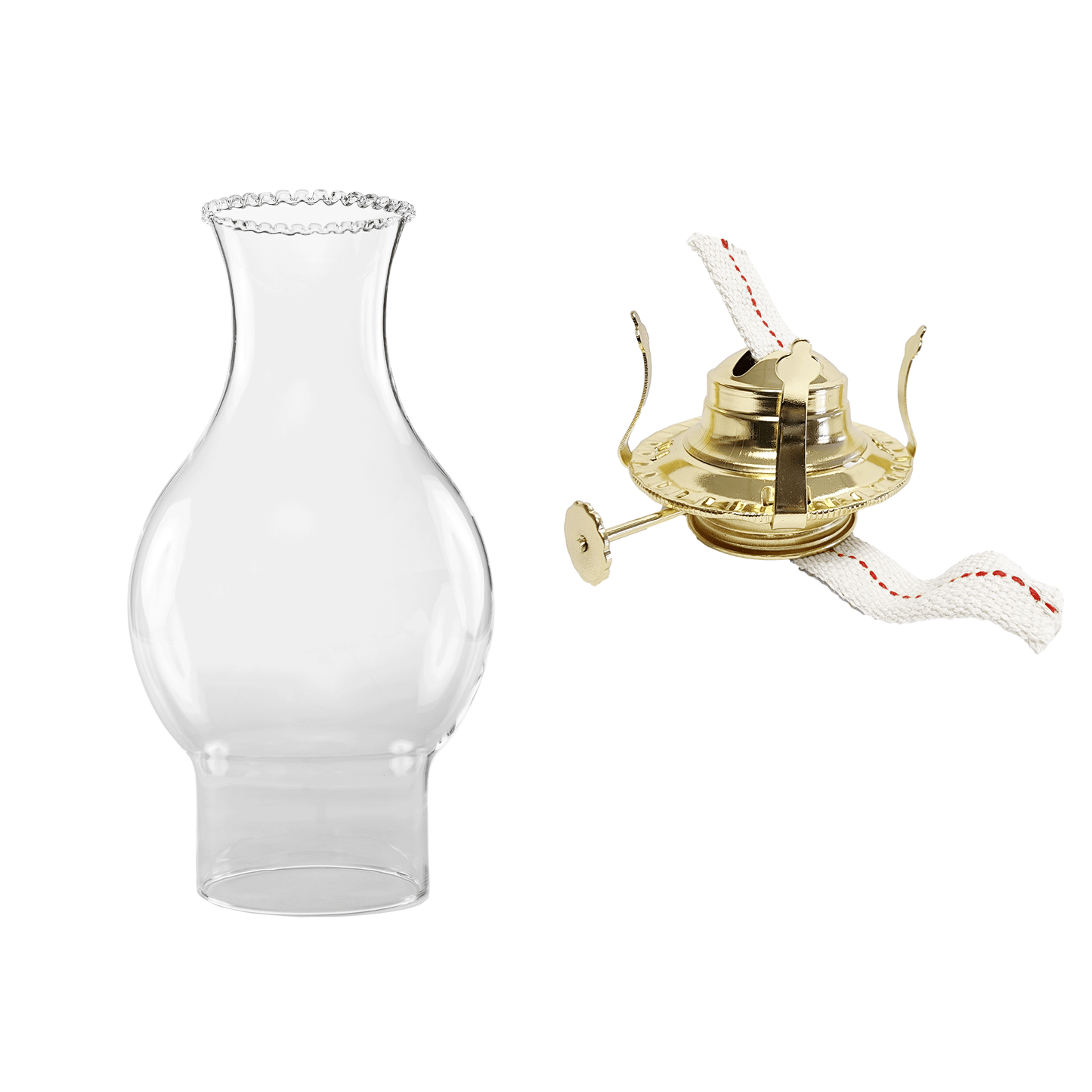 Light of Mine - Oil Lamp Replacement Kit Including 3" x 8 ½" with 4 ¾" Bulge Beaded Top Chimney and #2 Brass Plated Burner (Beaded Chimney, #2 Burner)