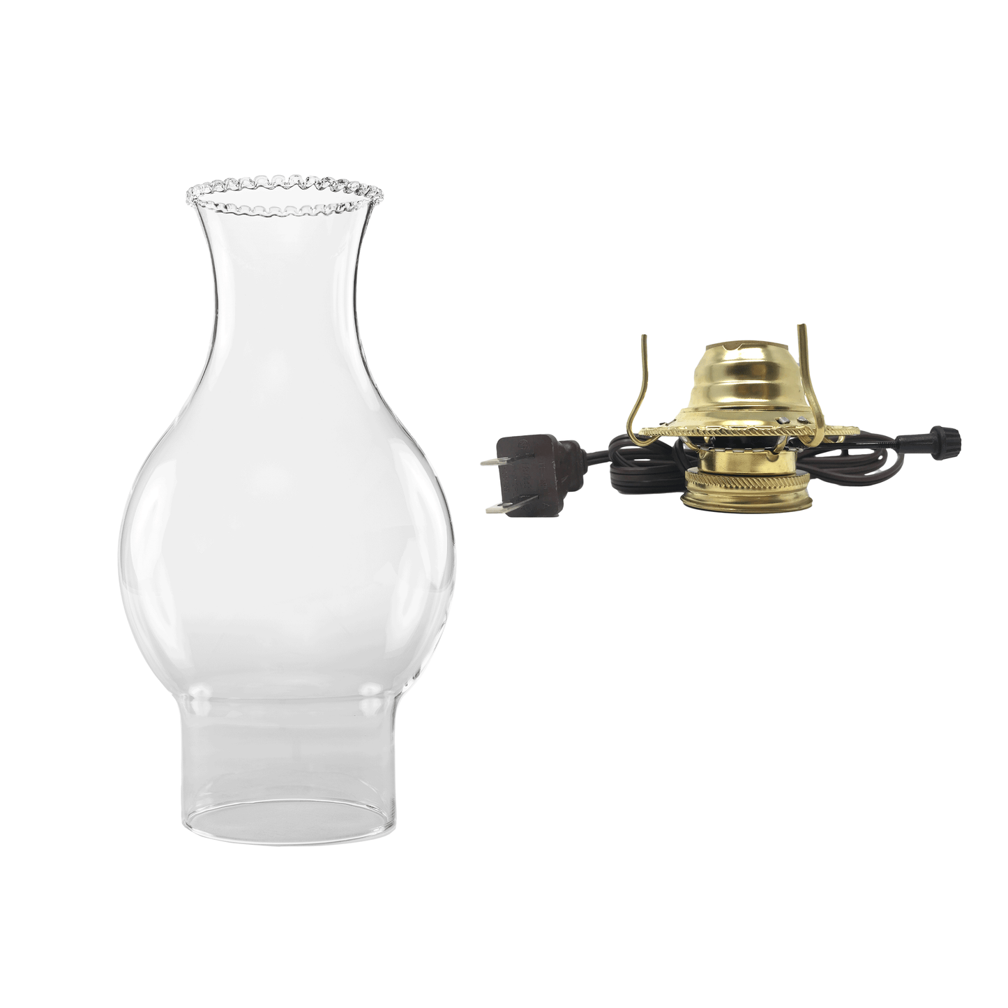 Light of Mine - 3" x 8 ½” Beaded Top Replacement Chimney for Oil Lamp with Electric Brown Cord Burner (3" x 8.5" Beaded Top Chimney, Brown Corded burner)