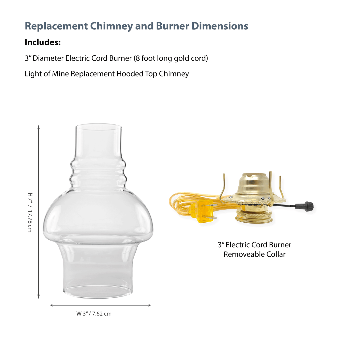 Light Of Mine - 3" x 7" Hooded Replacement Chimney for Oil Lamp with Electric Gold Cord Burner (3" x 7" Hooded Chimney)