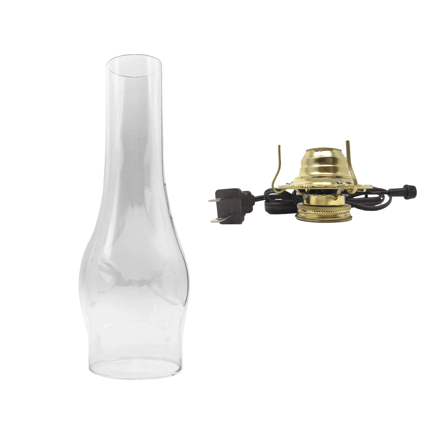 Light of Mine - 3" x 10" Slim Replacement Chimney for Oil Lamp with Electric Brown Cord Burner (3" x 10" Slim Chimney, Brown Corded Burner)