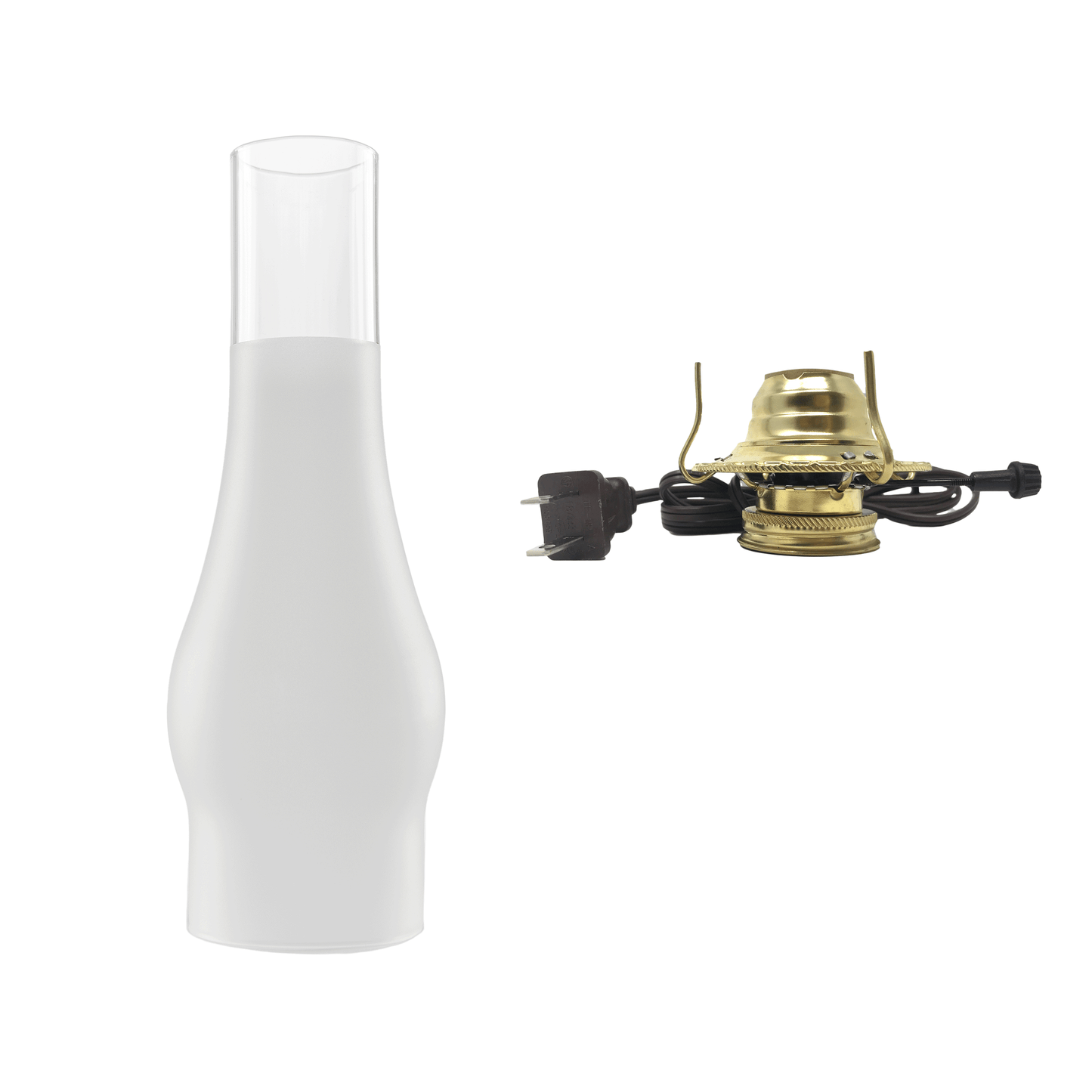Light of Mine - 3" x 10" Slim Frosted Replacement Chimney for Oil Lamp with Electric Brown Cord (3" x 10" Frosted Chimney, Brown Corded burner)