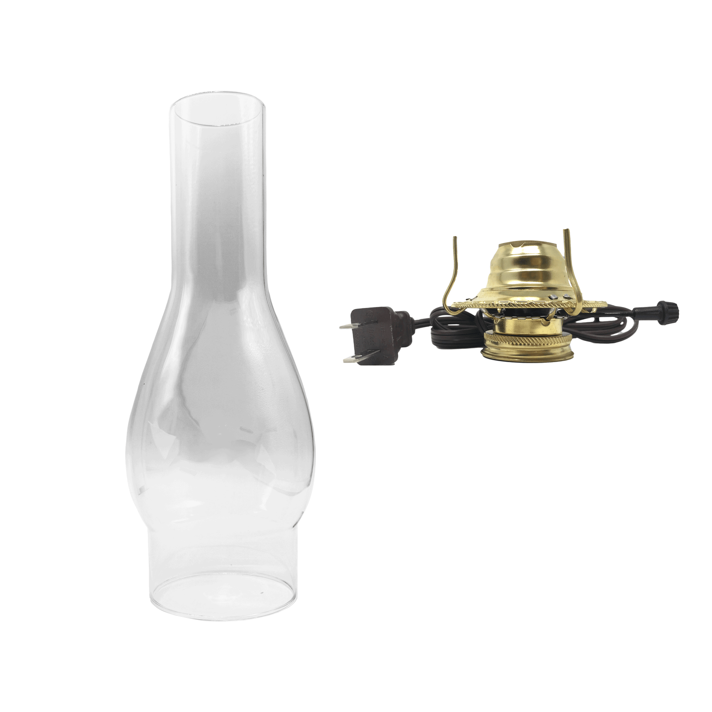 Light of Mine - 3" x 10" Regular Replacement Chimney for Oil Lamp with Electric Brown Cord Burner (3" x 10" Chimney, Brown Corded Burner)