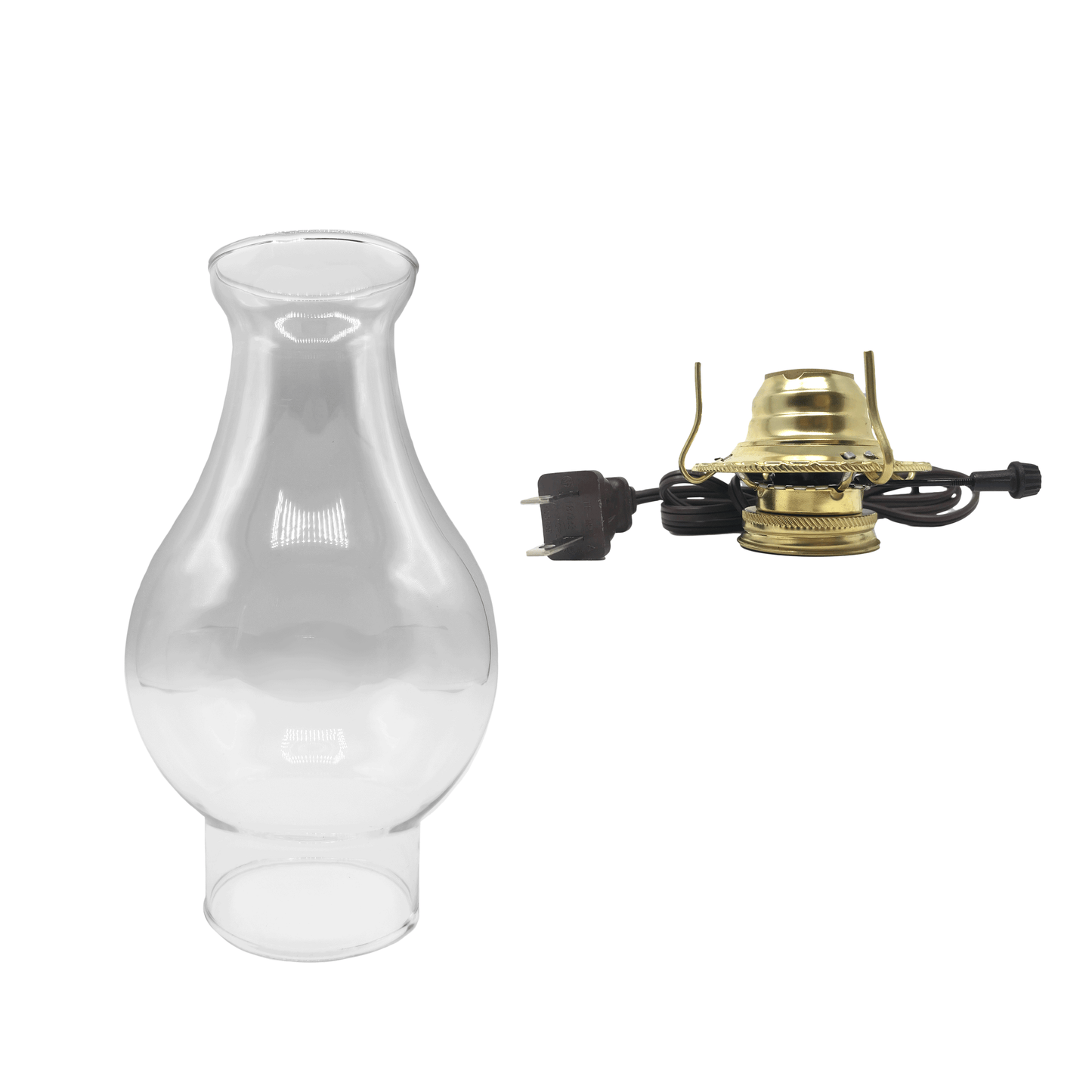Light of Mine - 3” x 8 ½” Crisa Smooth Top Replacement Chimney for Oil Lamp with Electric Brown Cord Burner (Crisa, Brown Corded burner)