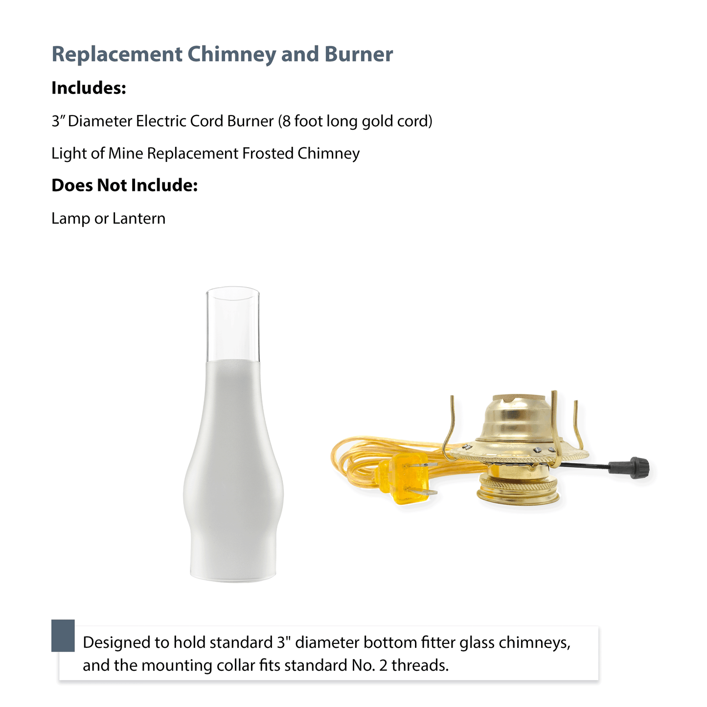 Light Of Mine - 3" x 10" Frosted Slim Replacement Chimney for Oil Lamp with Electric Gold Cord Burner (3" x 10" Frosted Chimney)